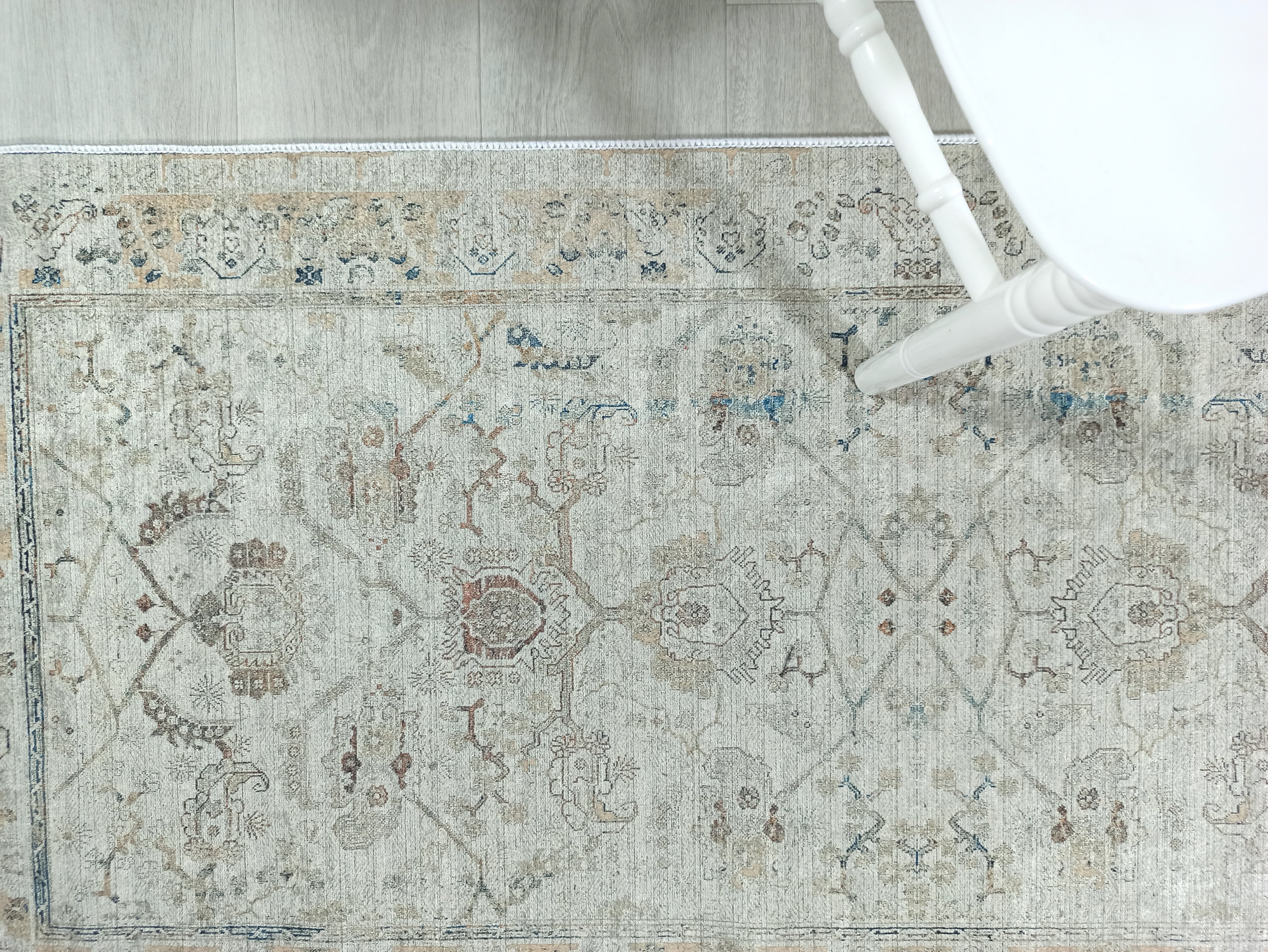 Turkish Oushak Neutral Faded Beige Vintage Design Rug