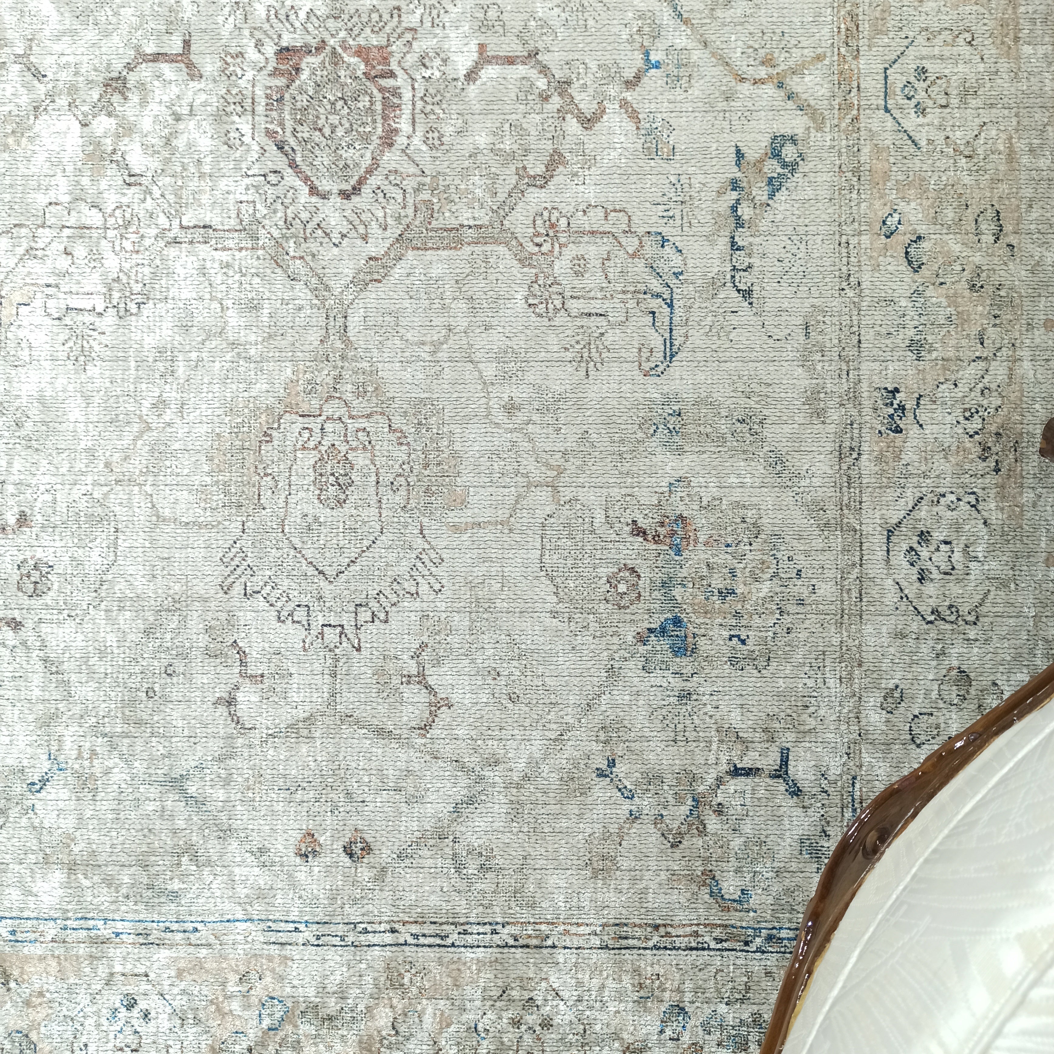 Turkish Oushak Neutral Faded Beige Vintage Design Rug