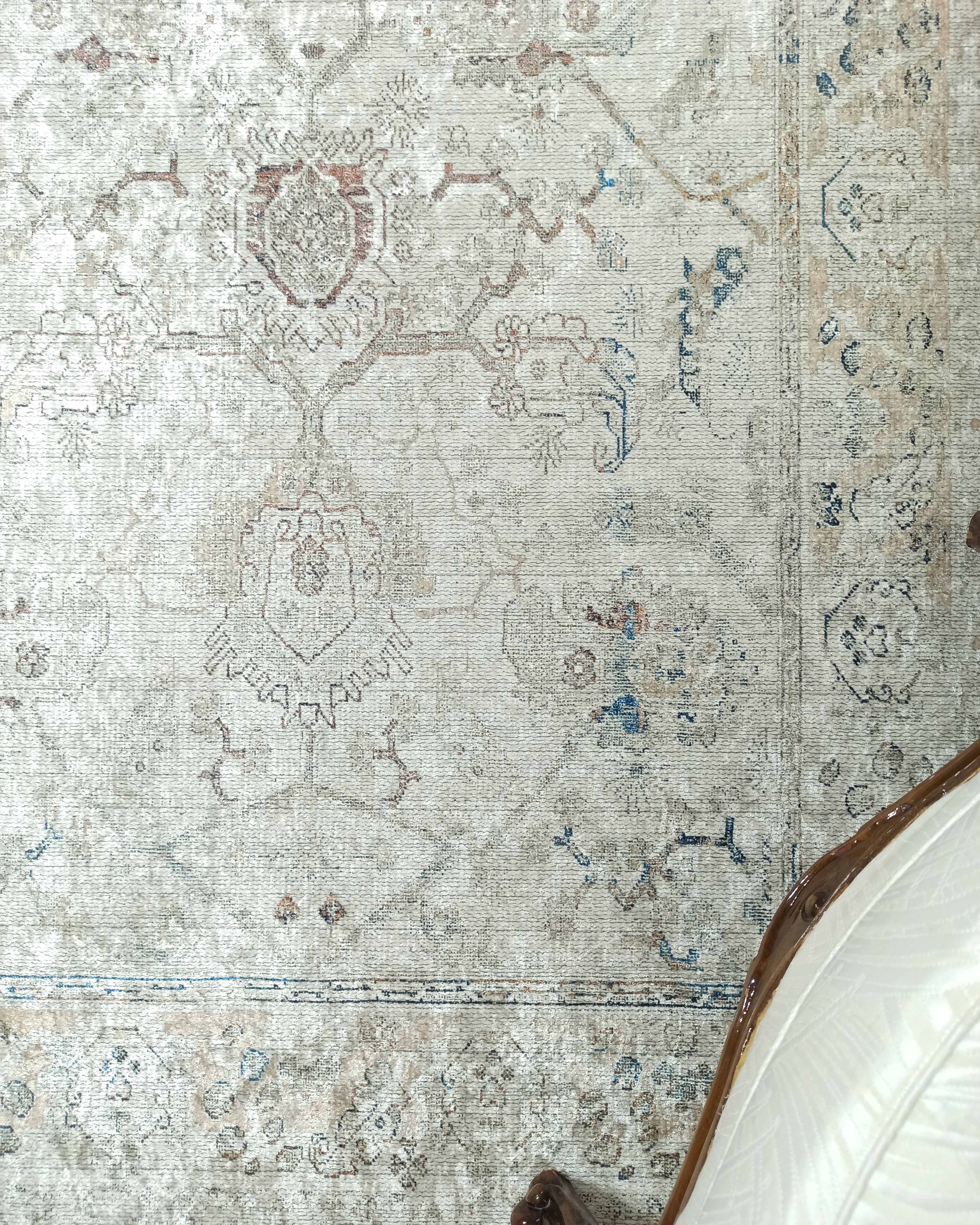 Turkish Oushak Neutral Faded Beige Vintage Design Rug