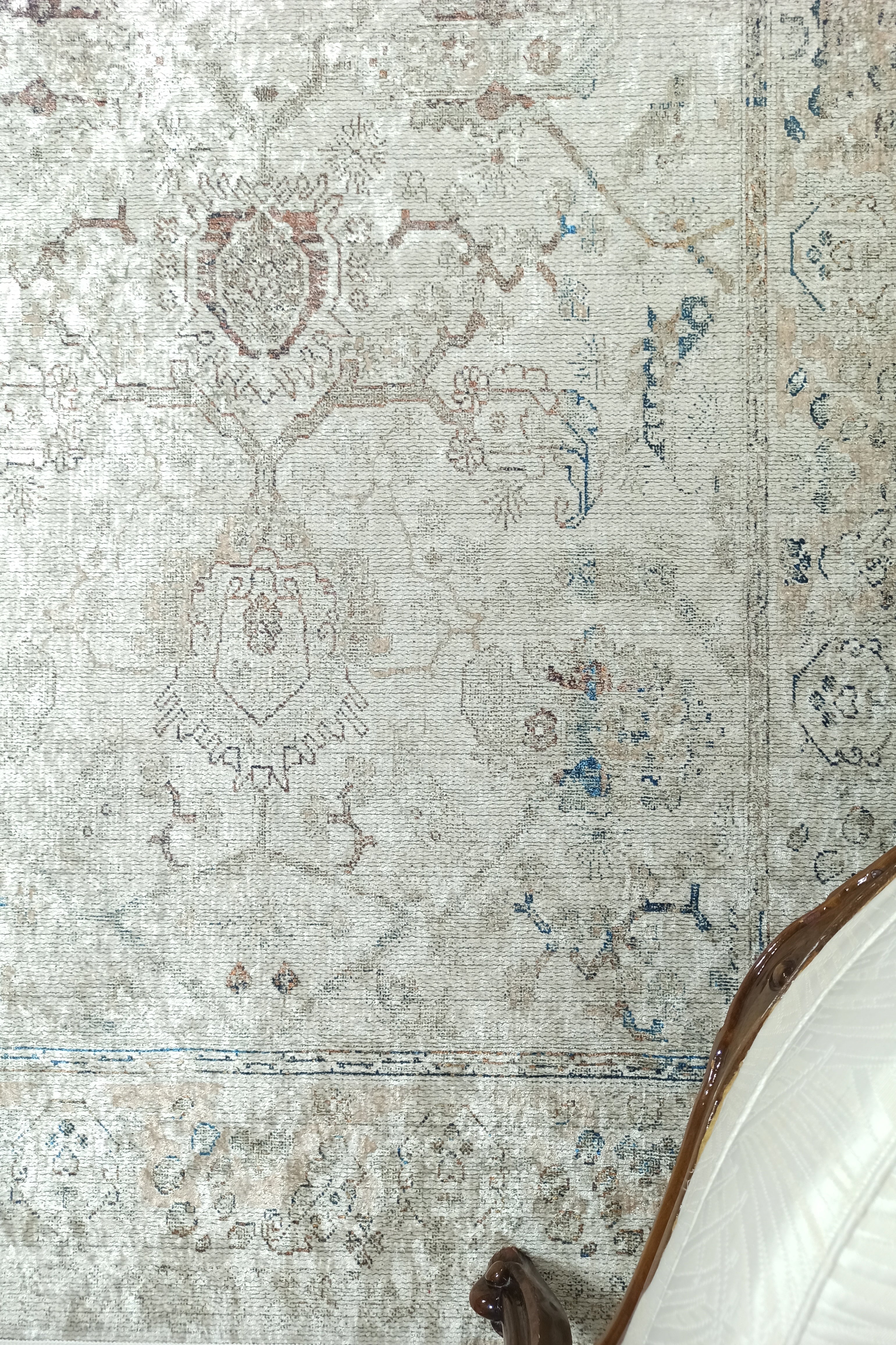 Turkish Oushak Neutral Faded Beige Vintage Design Rug