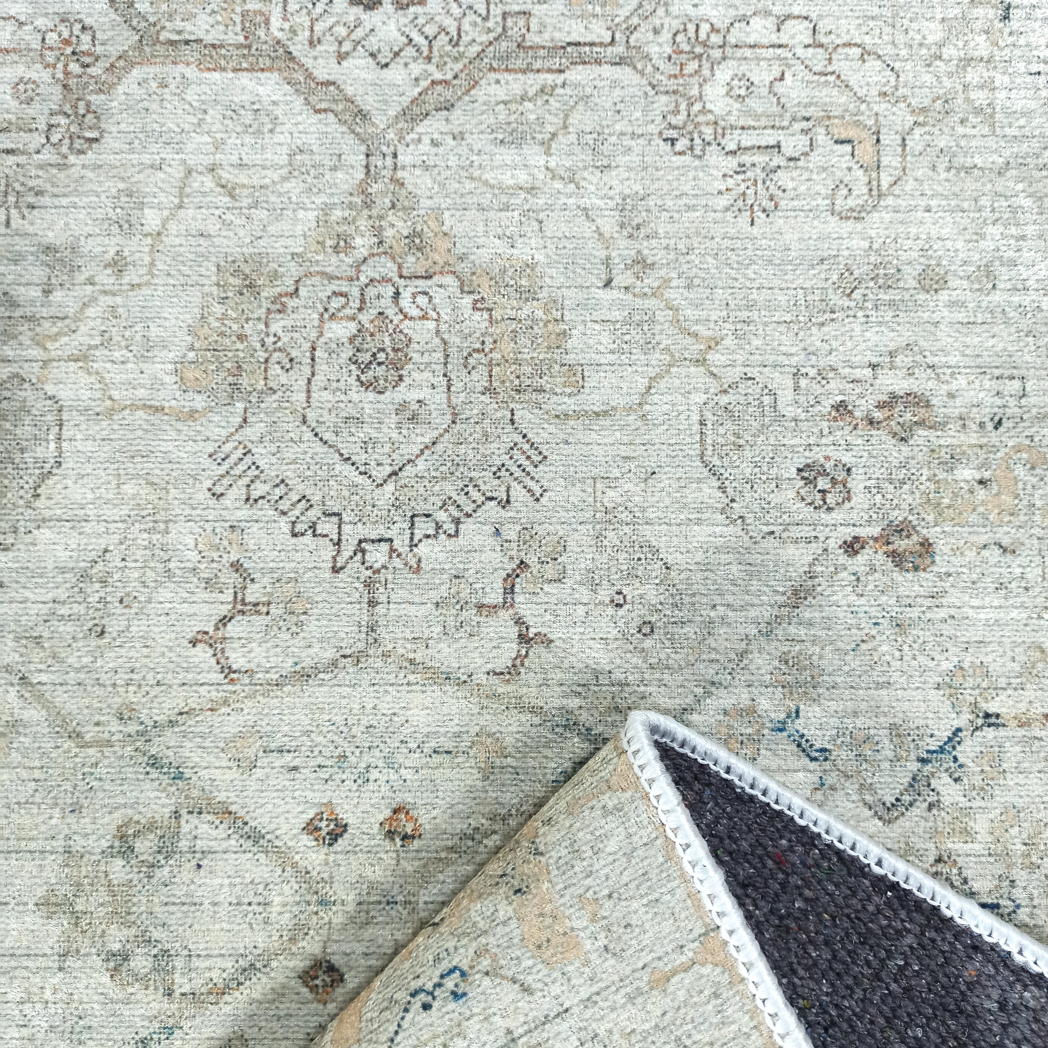 Turkish Oushak Neutral Faded Beige Vintage Design Rug