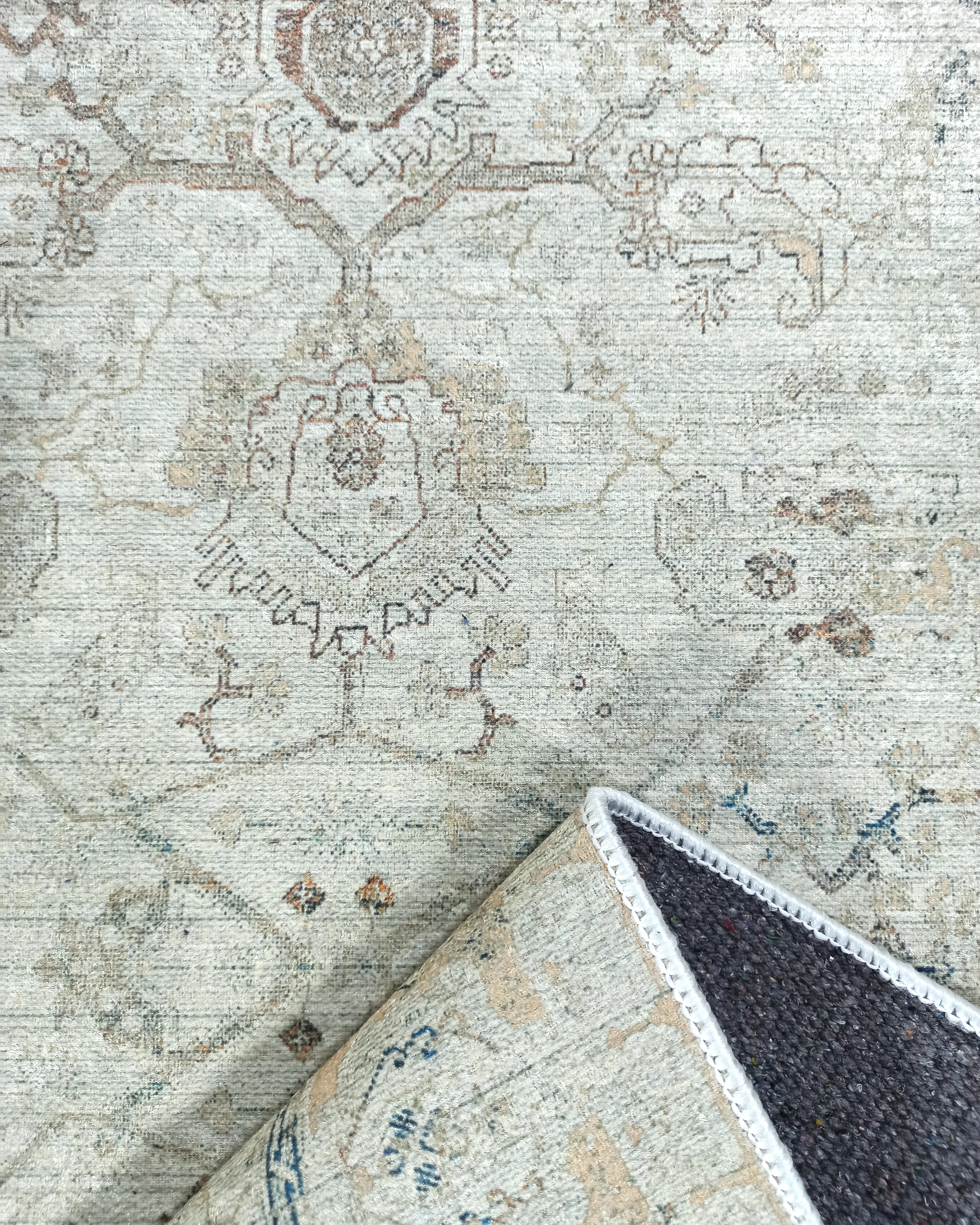 Turkish Oushak Neutral Faded Beige Vintage Design Rug