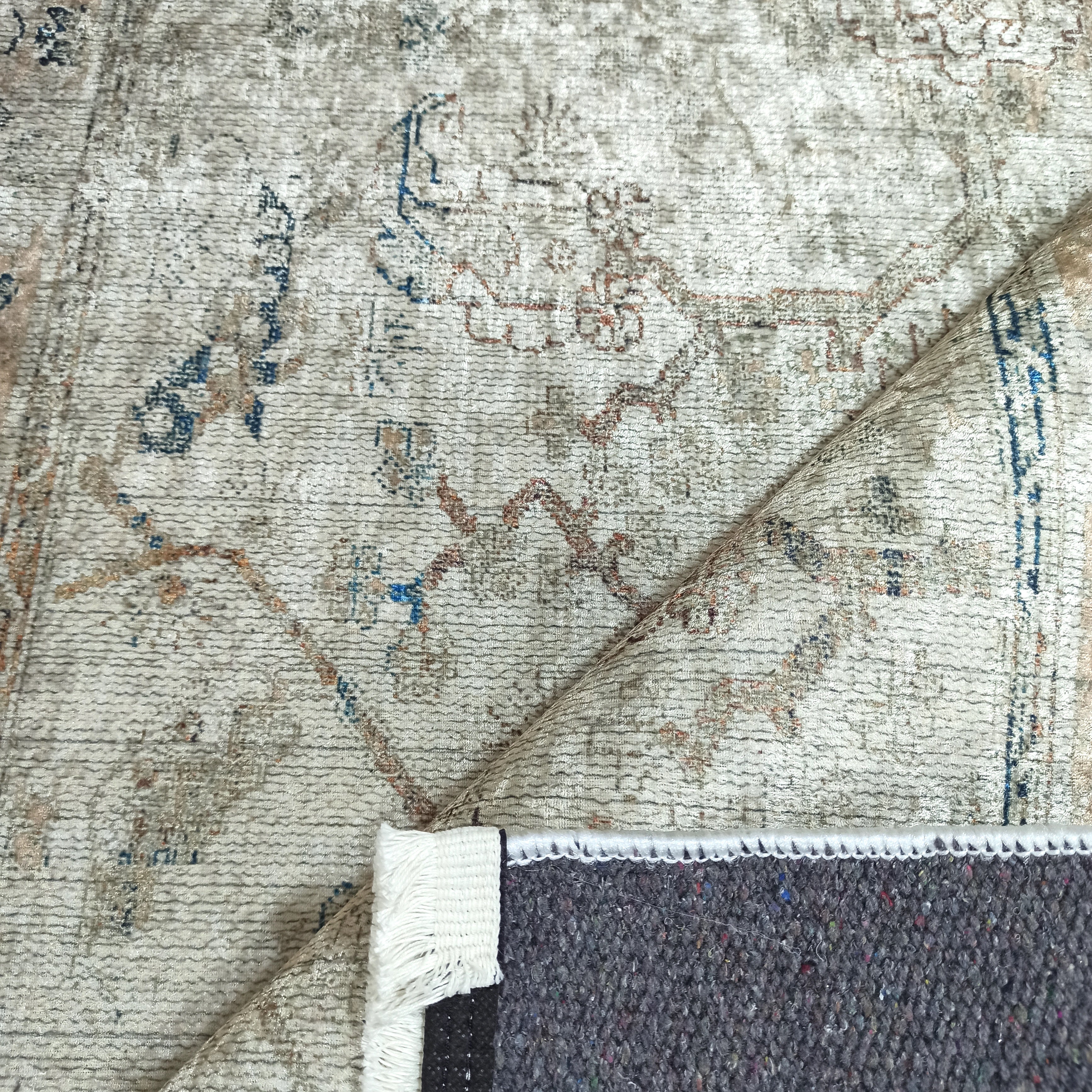 Turkish Oushak Neutral Faded Beige Vintage Design Rug