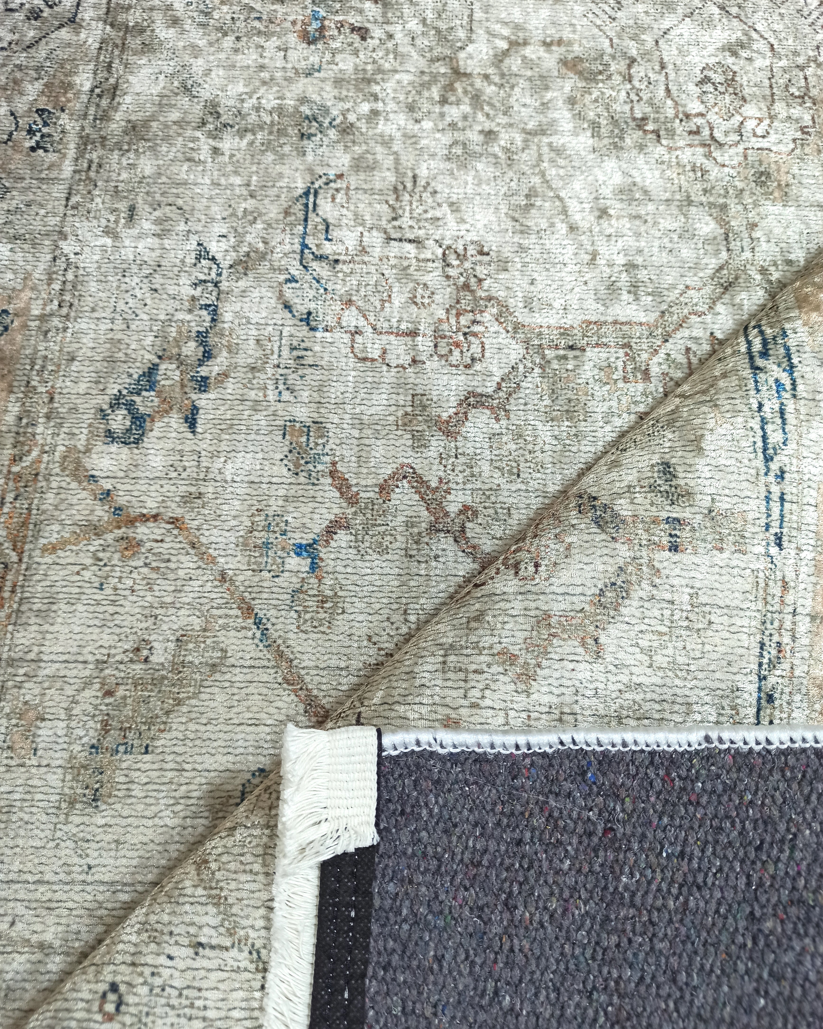 Turkish Oushak Neutral Faded Beige Vintage Design Rug