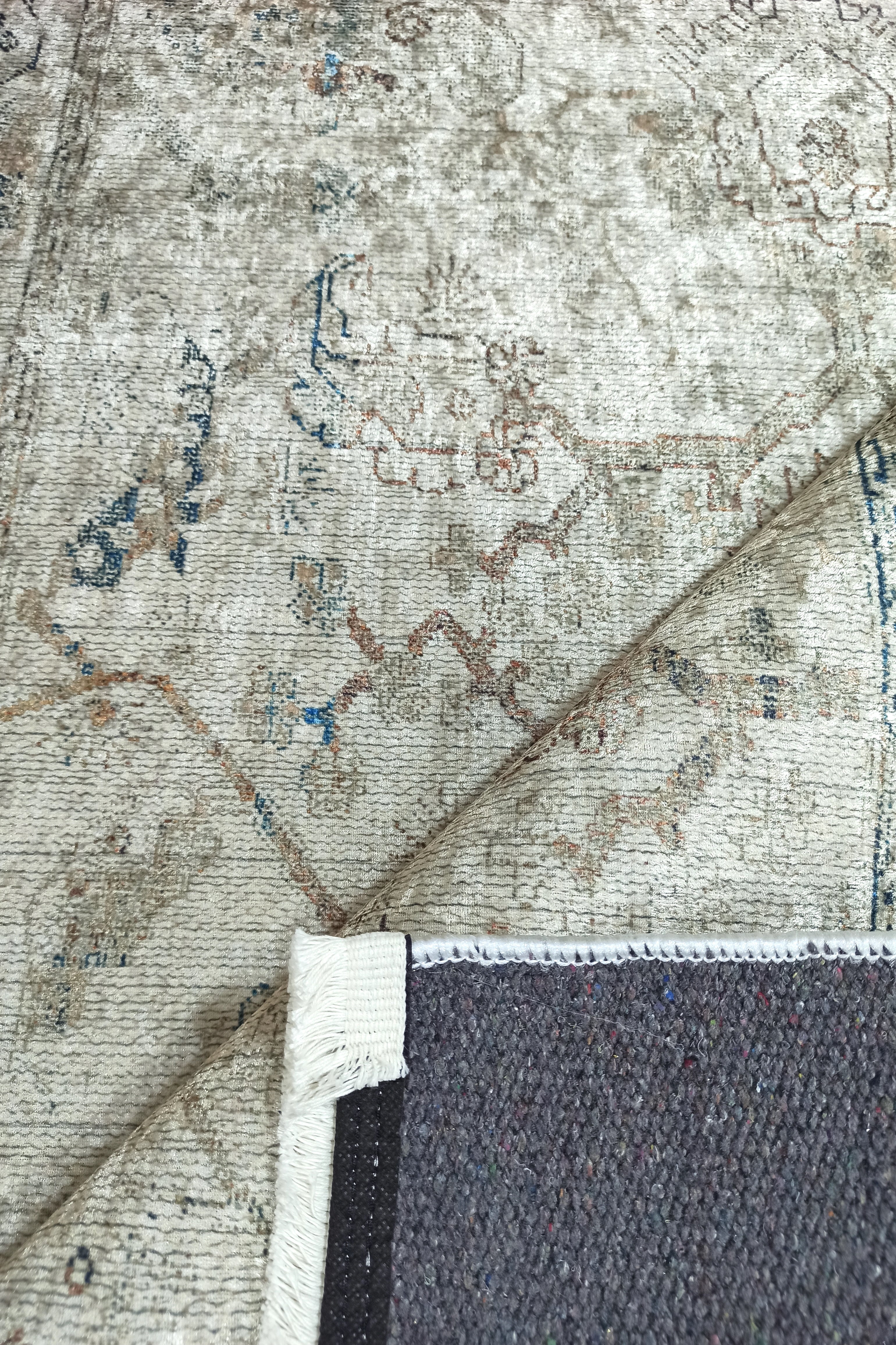 Turkish Oushak Neutral Faded Beige Vintage Design Rug