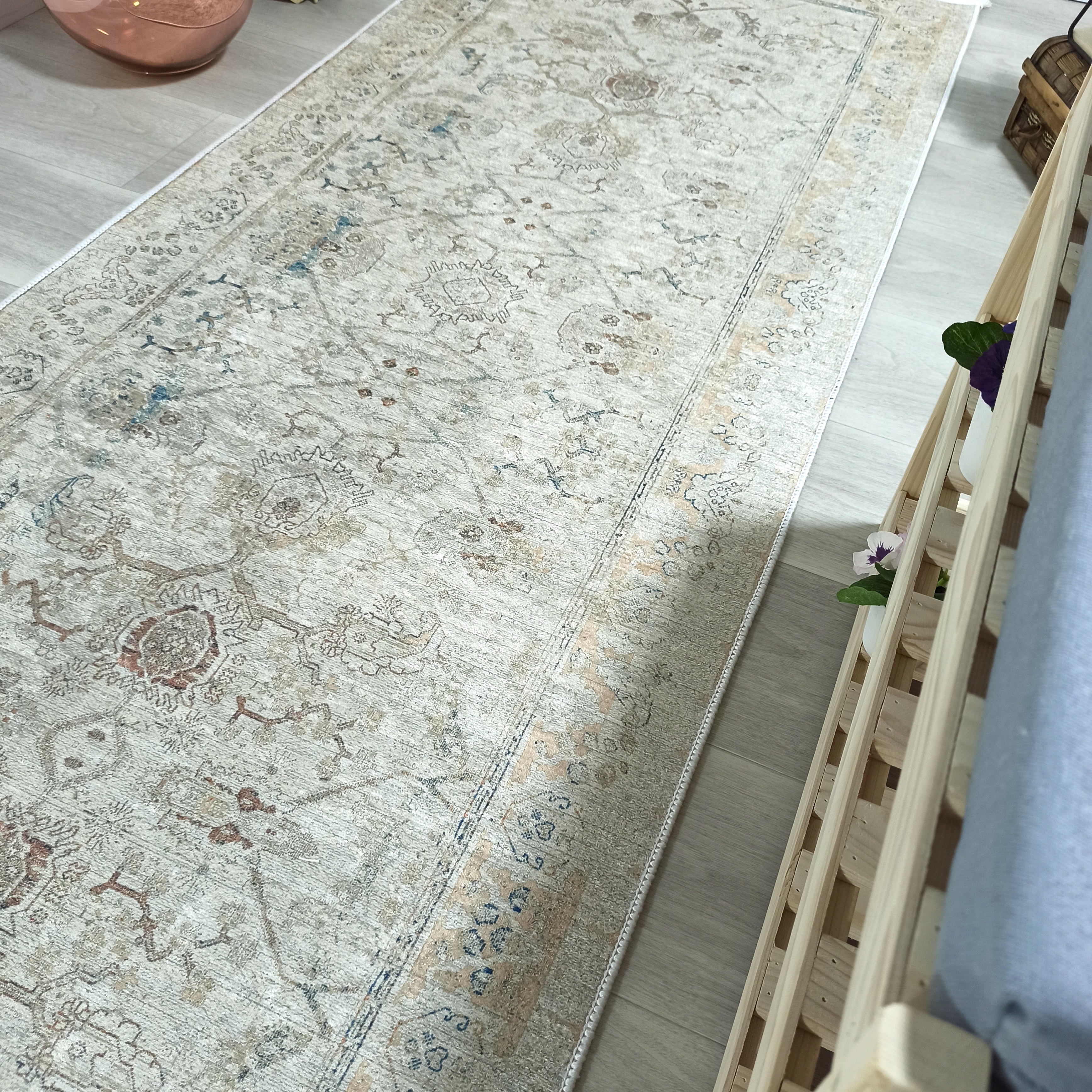 Turkish Oushak Neutral Faded Beige Vintage Design Rug