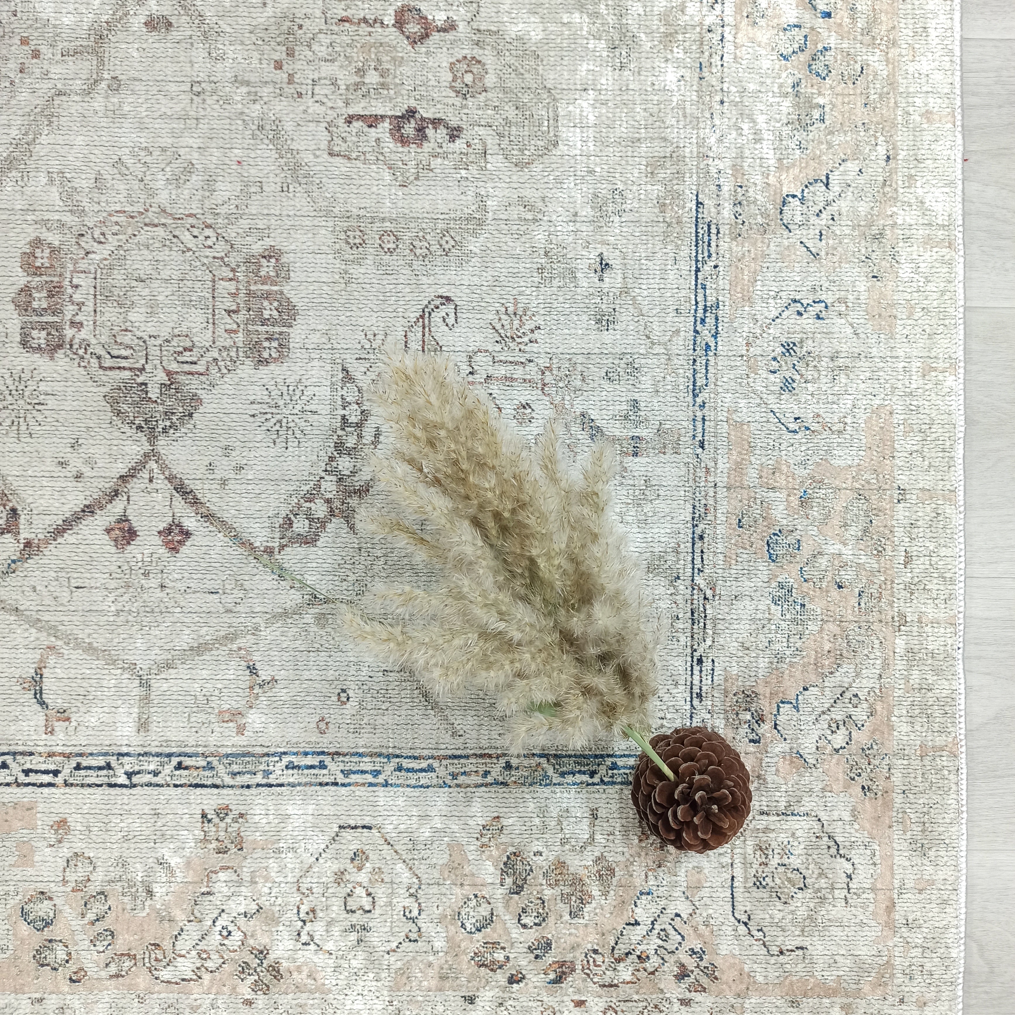 Turkish Oushak Neutral Faded Beige Vintage Design Rug