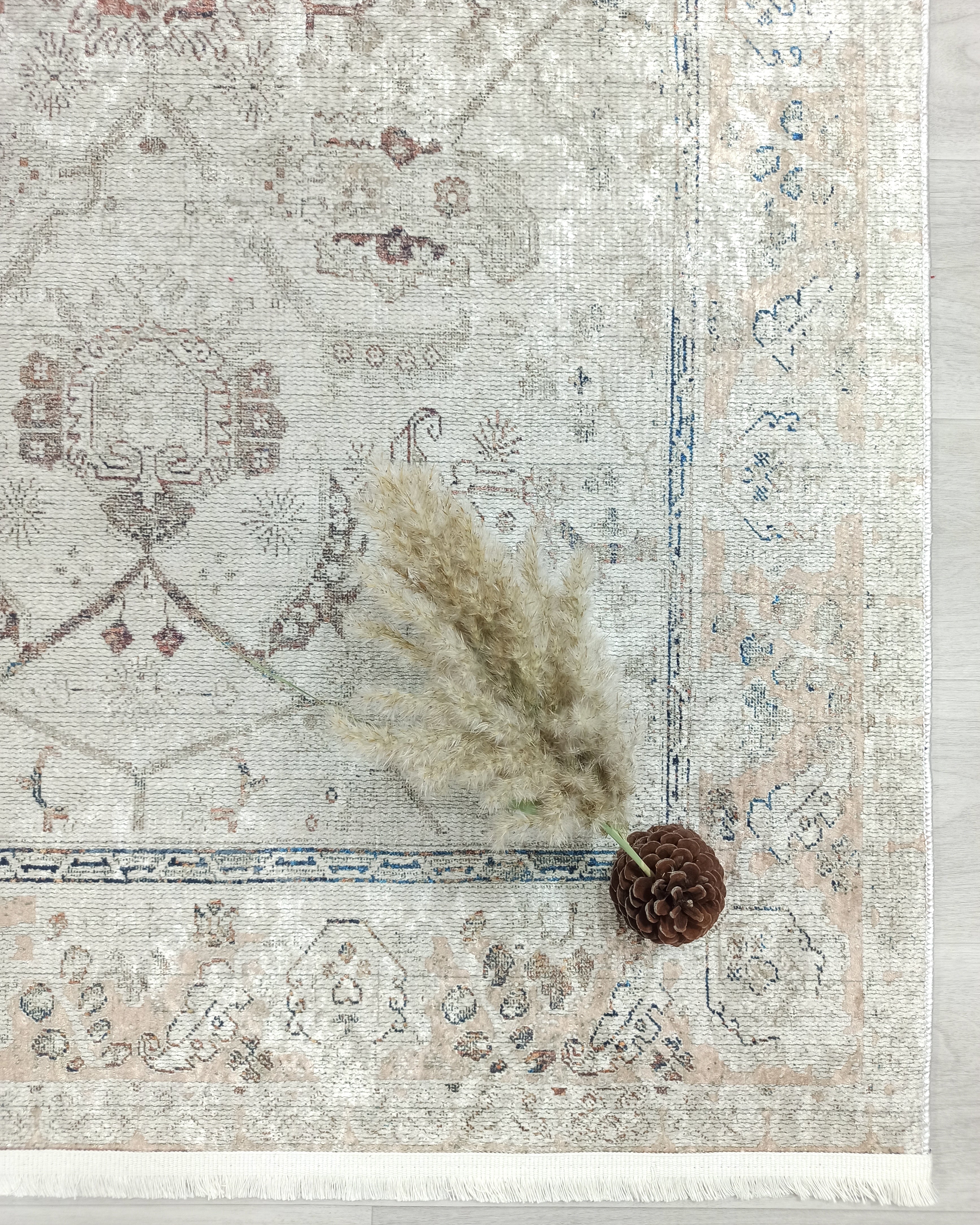 Turkish Oushak Neutral Faded Beige Vintage Design Rug