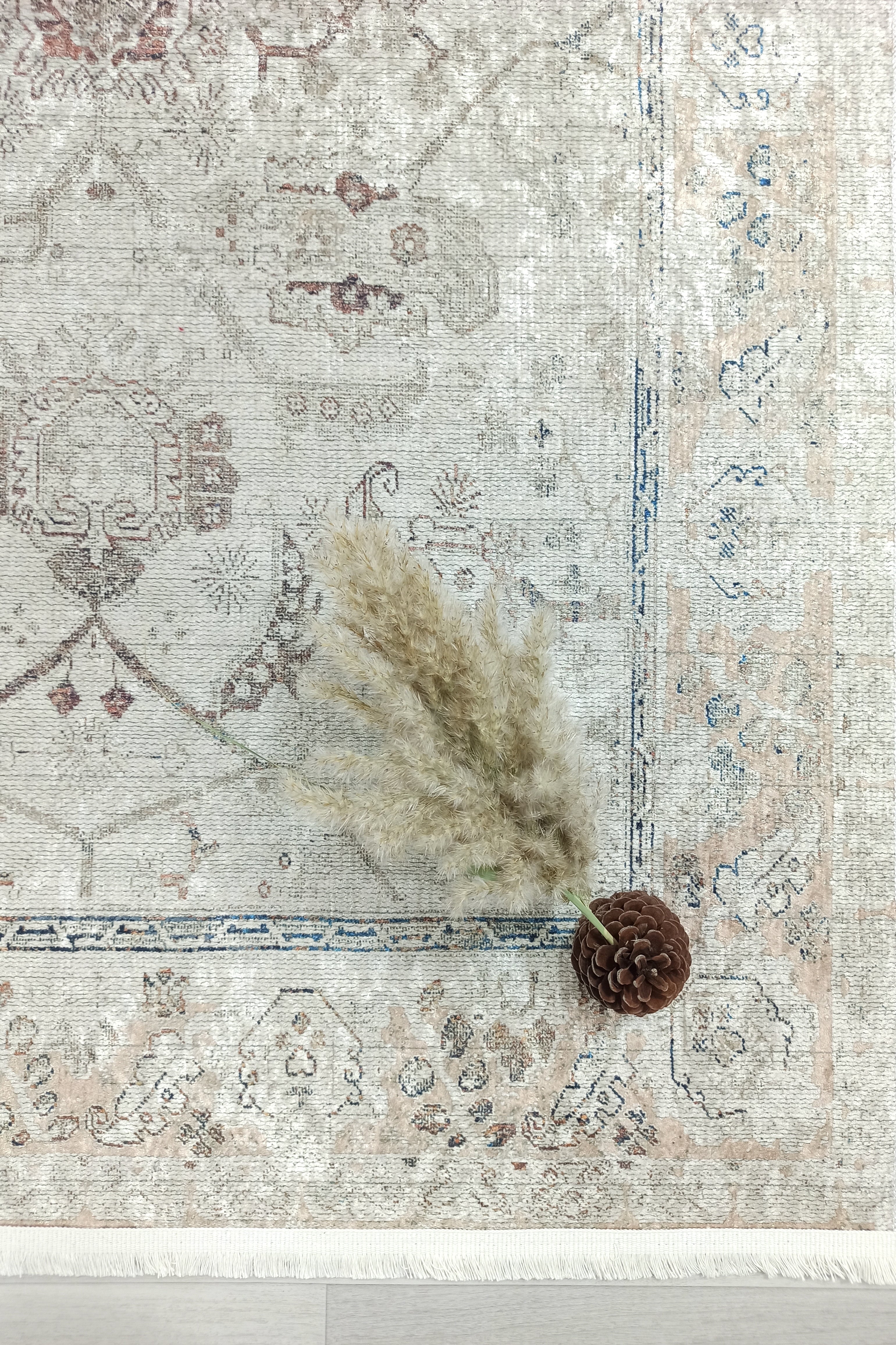 Turkish Oushak Neutral Faded Beige Vintage Design Rug