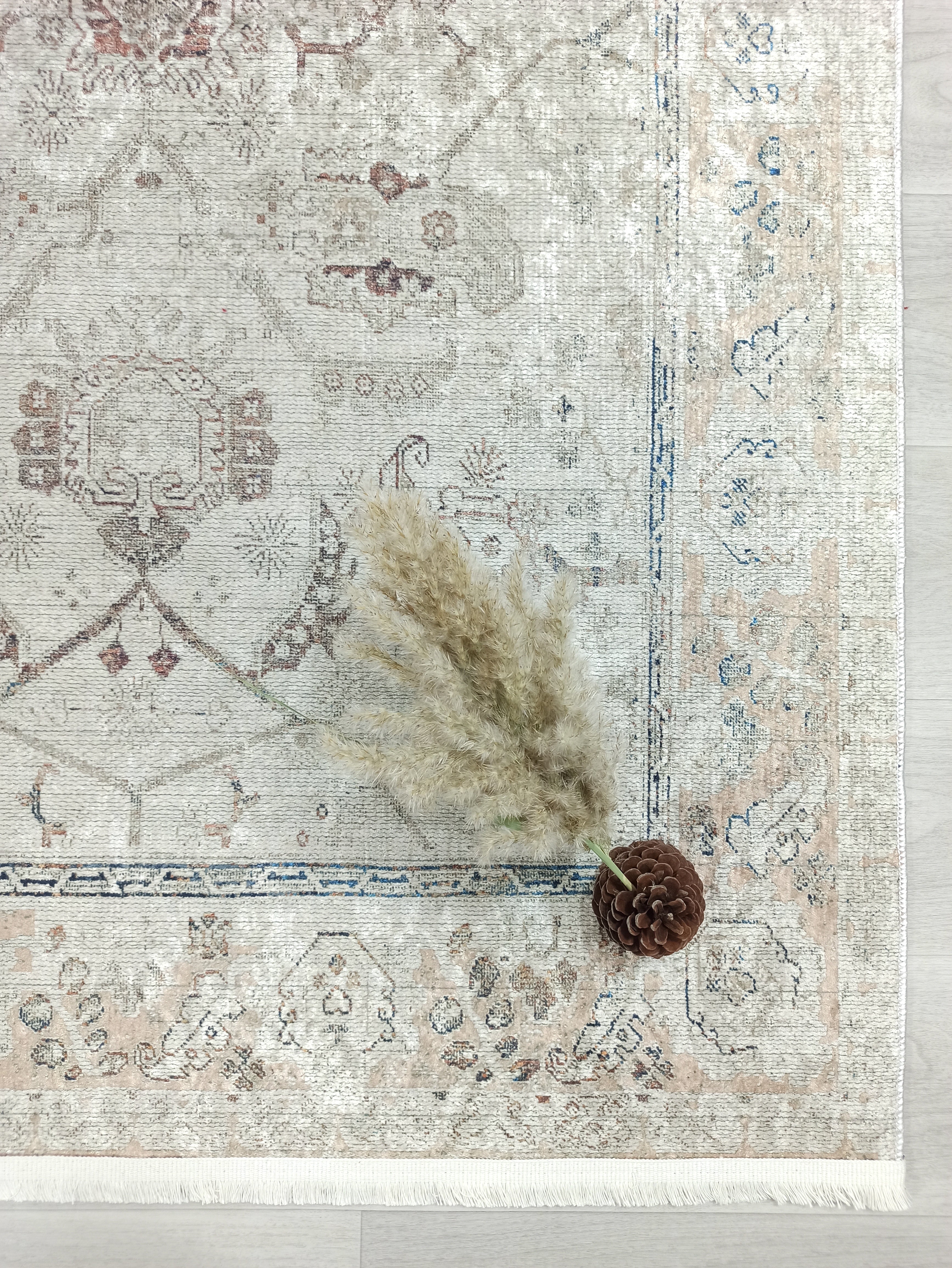 Turkish Oushak Neutral Faded Beige Vintage Design Rug