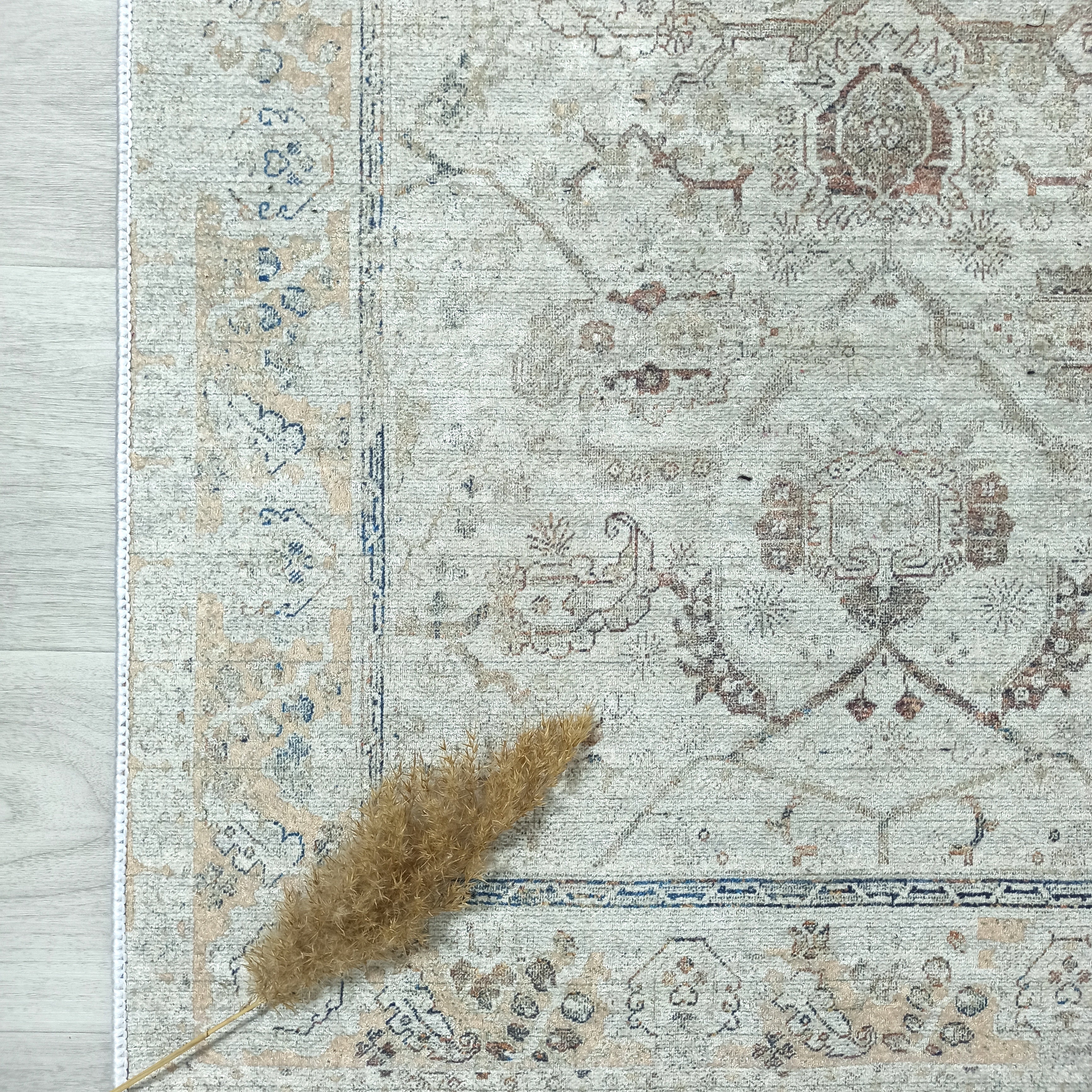 Turkish Oushak Neutral Faded Beige Vintage Design Rug