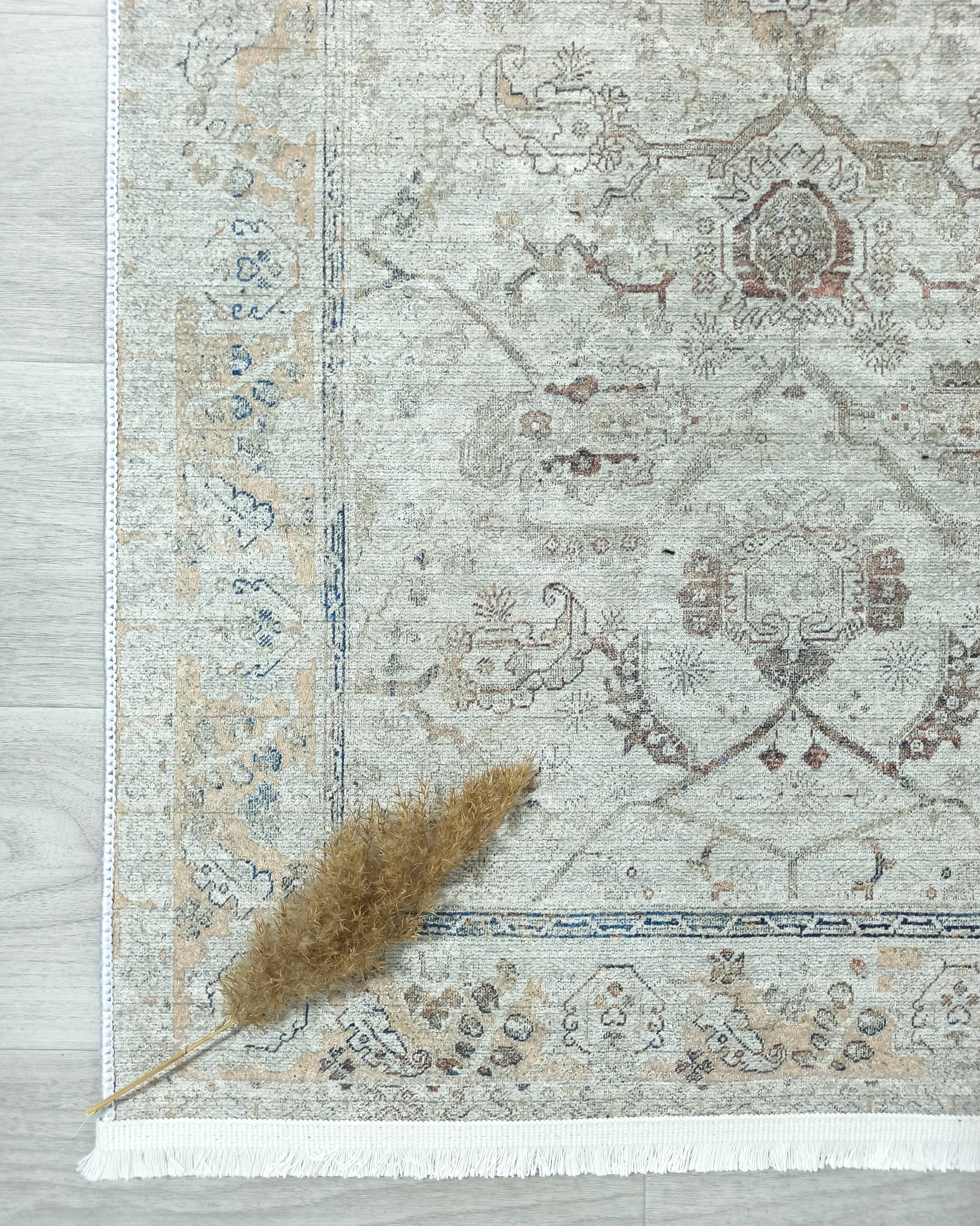 Turkish Oushak Neutral Faded Beige Vintage Design Rug