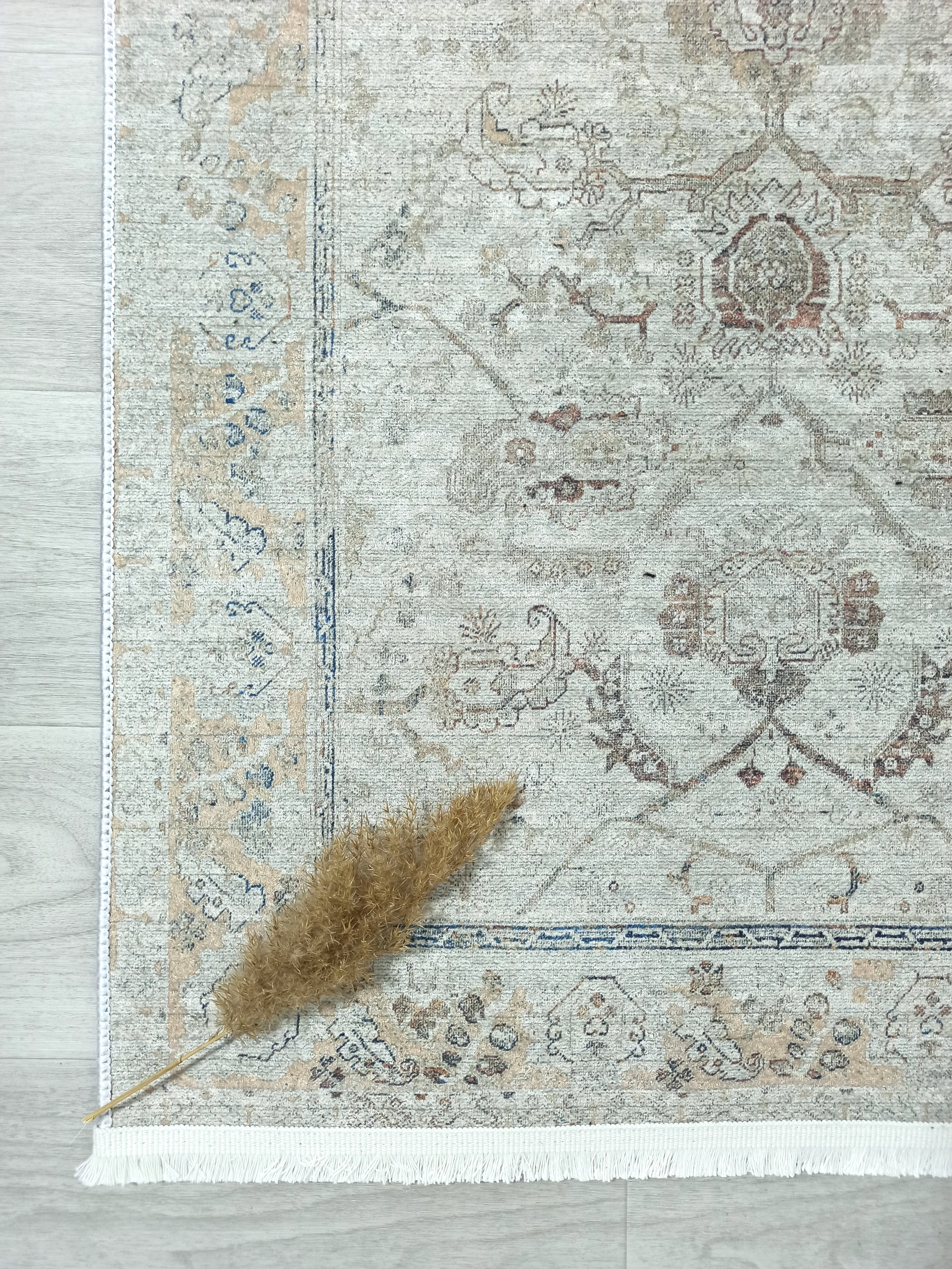 Turkish Oushak Neutral Faded Beige Vintage Design Rug