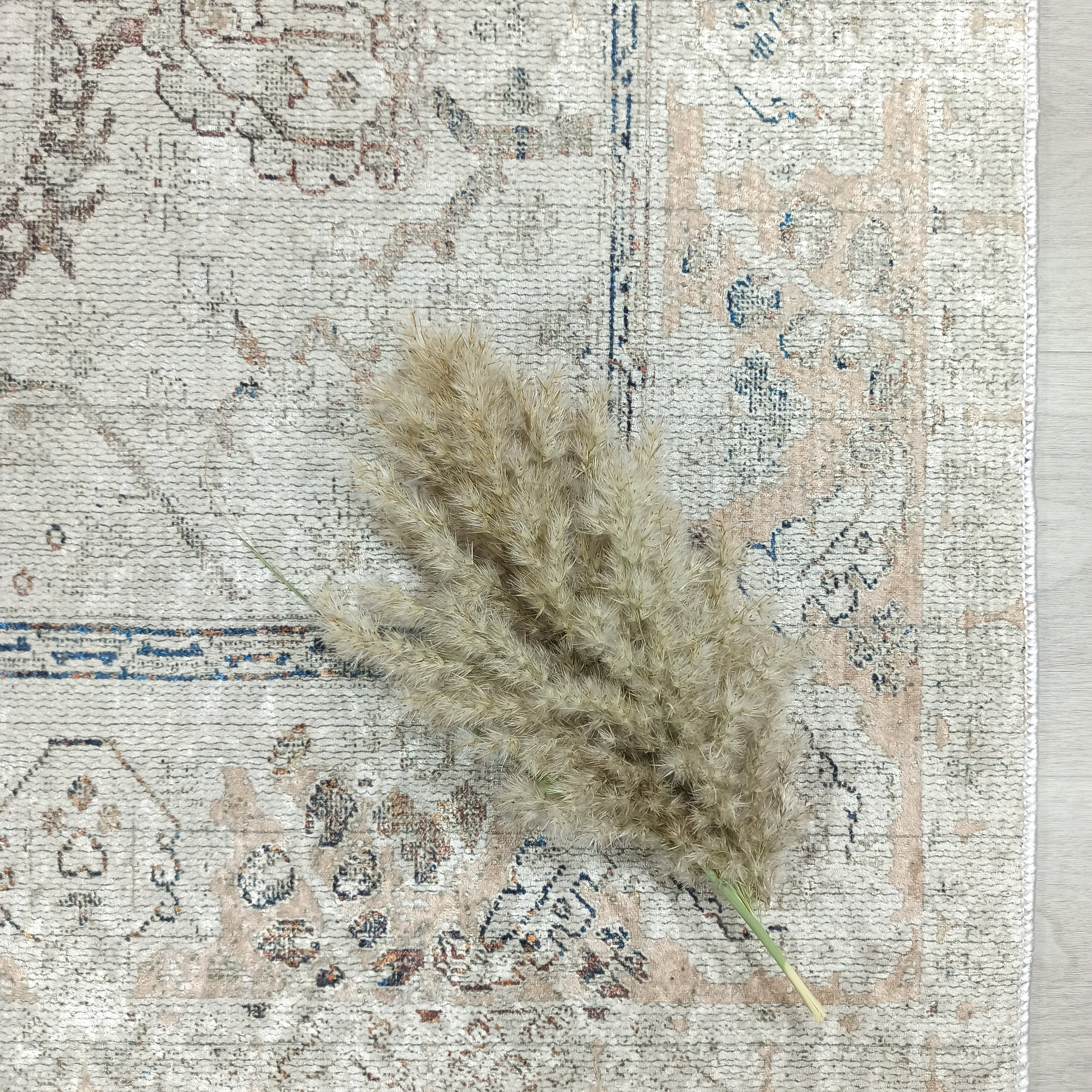 Turkish Oushak Neutral Faded Beige Vintage Design Rug