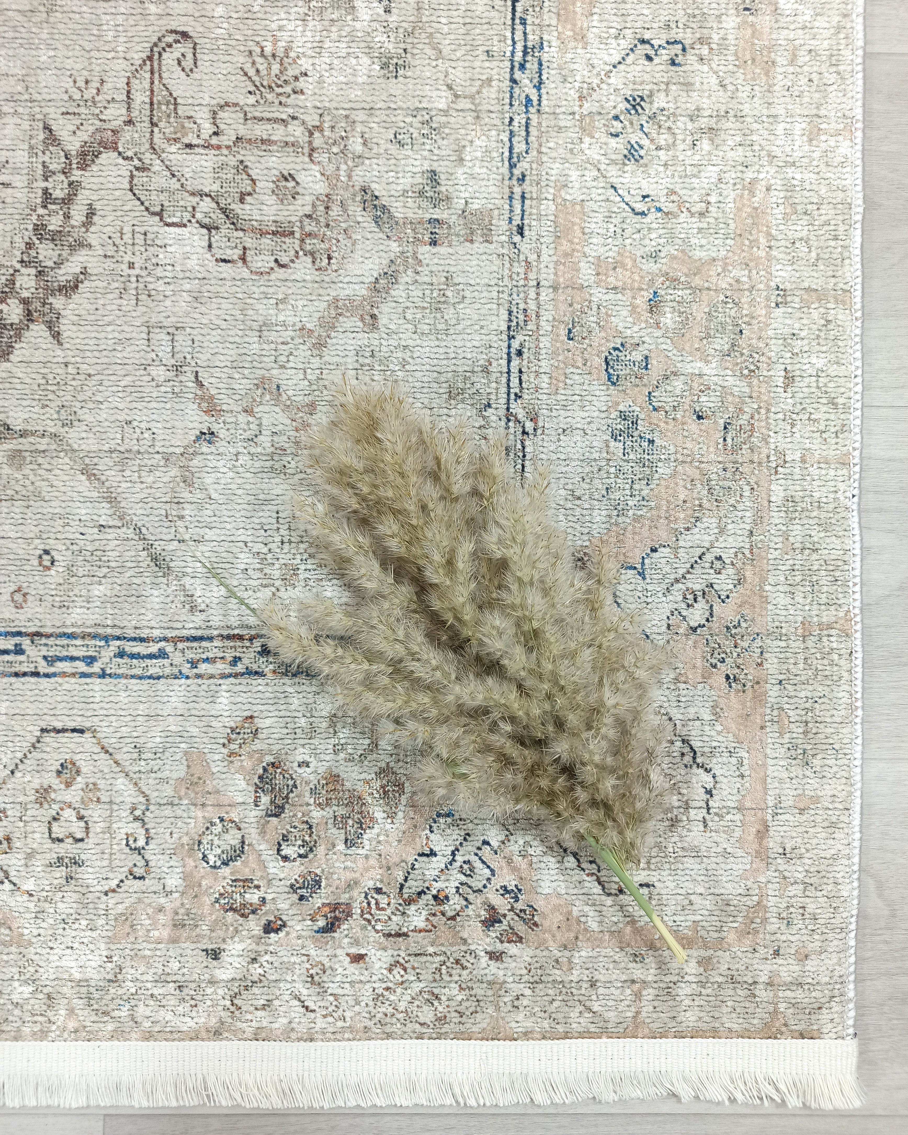 Turkish Oushak Neutral Faded Beige Vintage Design Rug