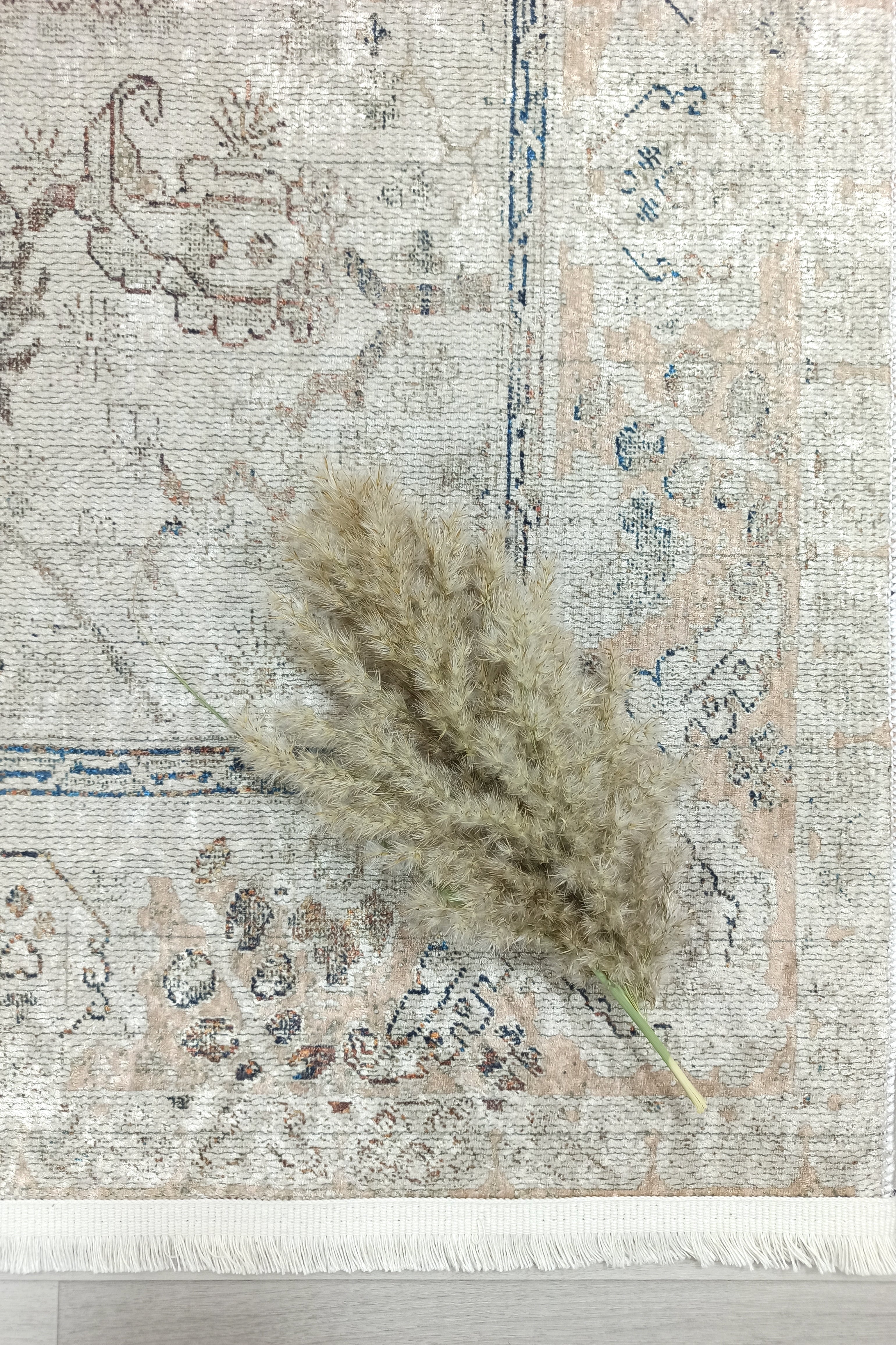 Turkish Oushak Neutral Faded Beige Vintage Design Rug