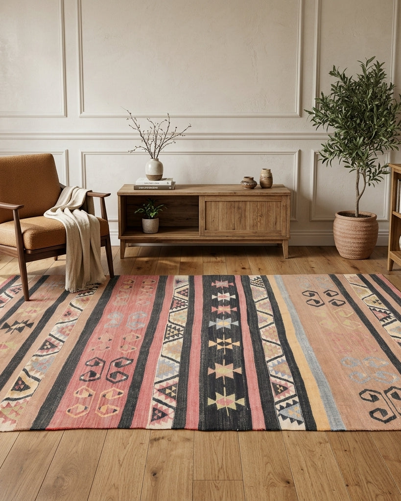 Pattern on the Pelagonia vintage kilim runner rug – handwoven flatweave in Anatolia, Turkey