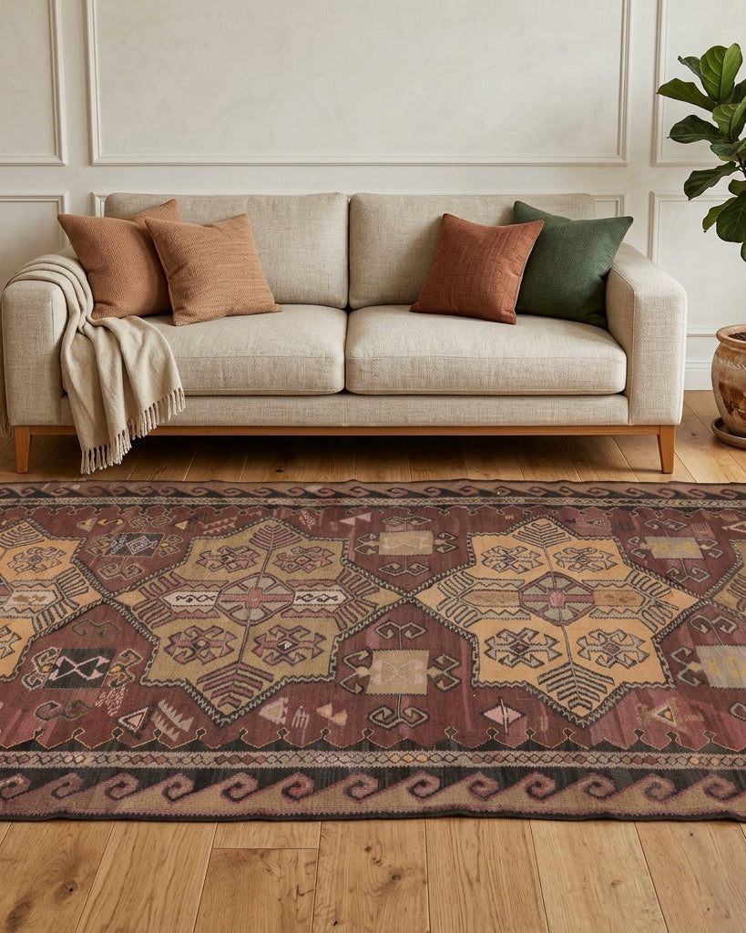 Ikat pattern on the Nargiz vintage kilim runner rug – handwoven flatweave in Anatolia, Turkey