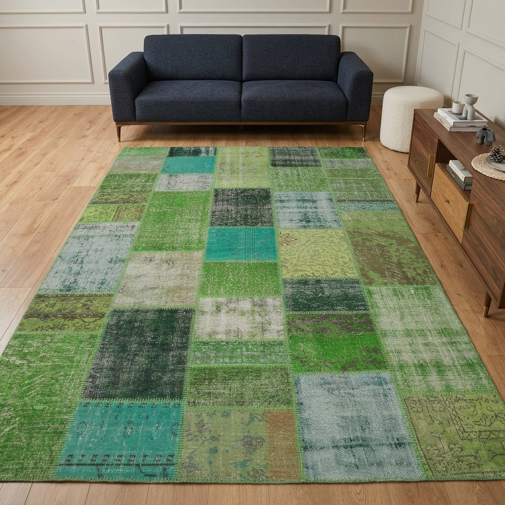 Solid pattern on the Arasnur Evrim vintage patchwork area rug – handmade in Anatolia, Turkey