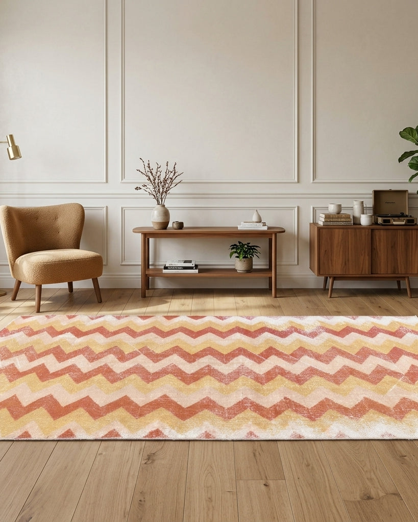 Zig-zag pattern on the Okeanokleia vintage runner rug – handmade in Anatolia, Turkey