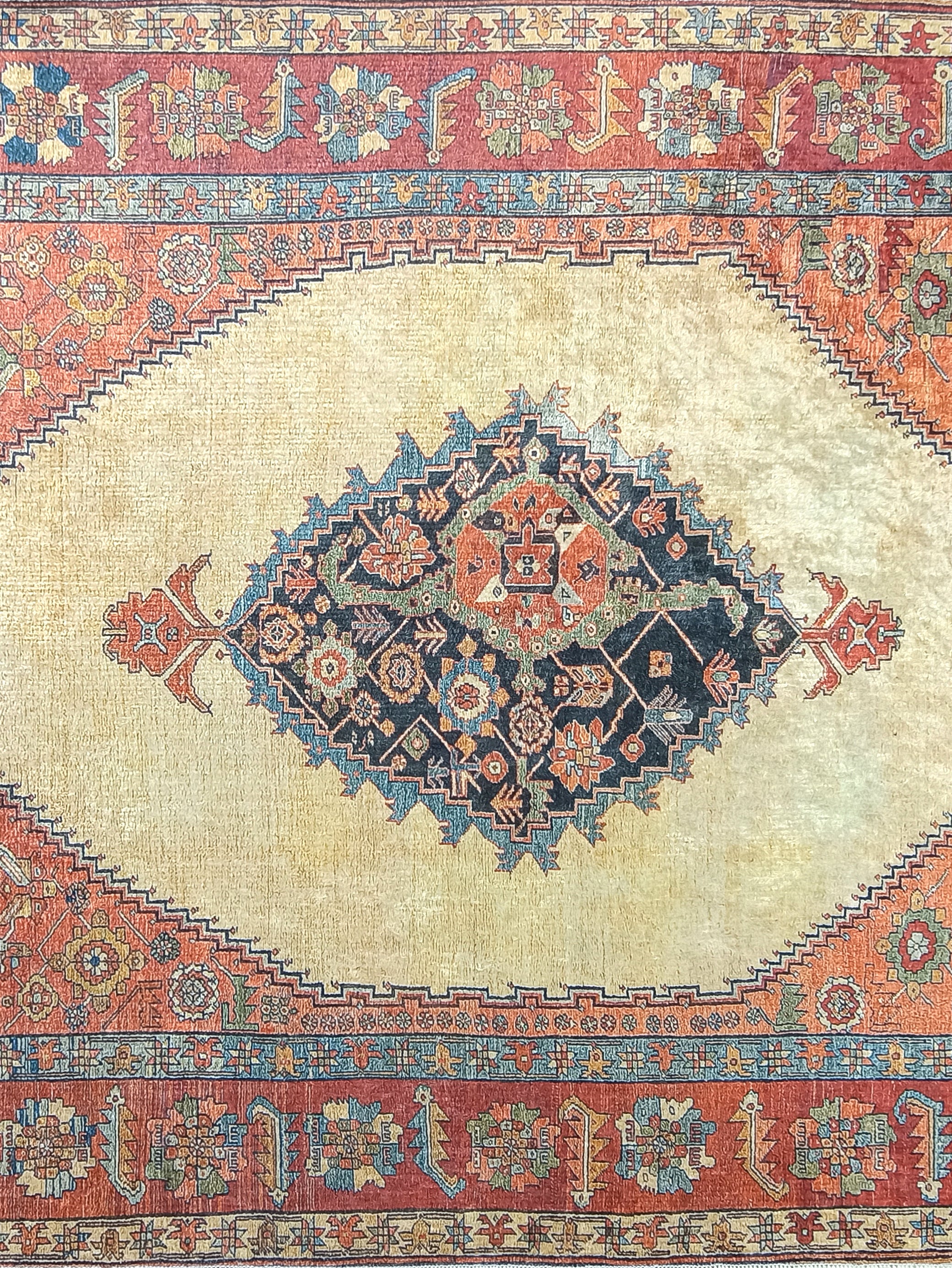 Persian Heriz Orange Beige Vintage Design Rug
