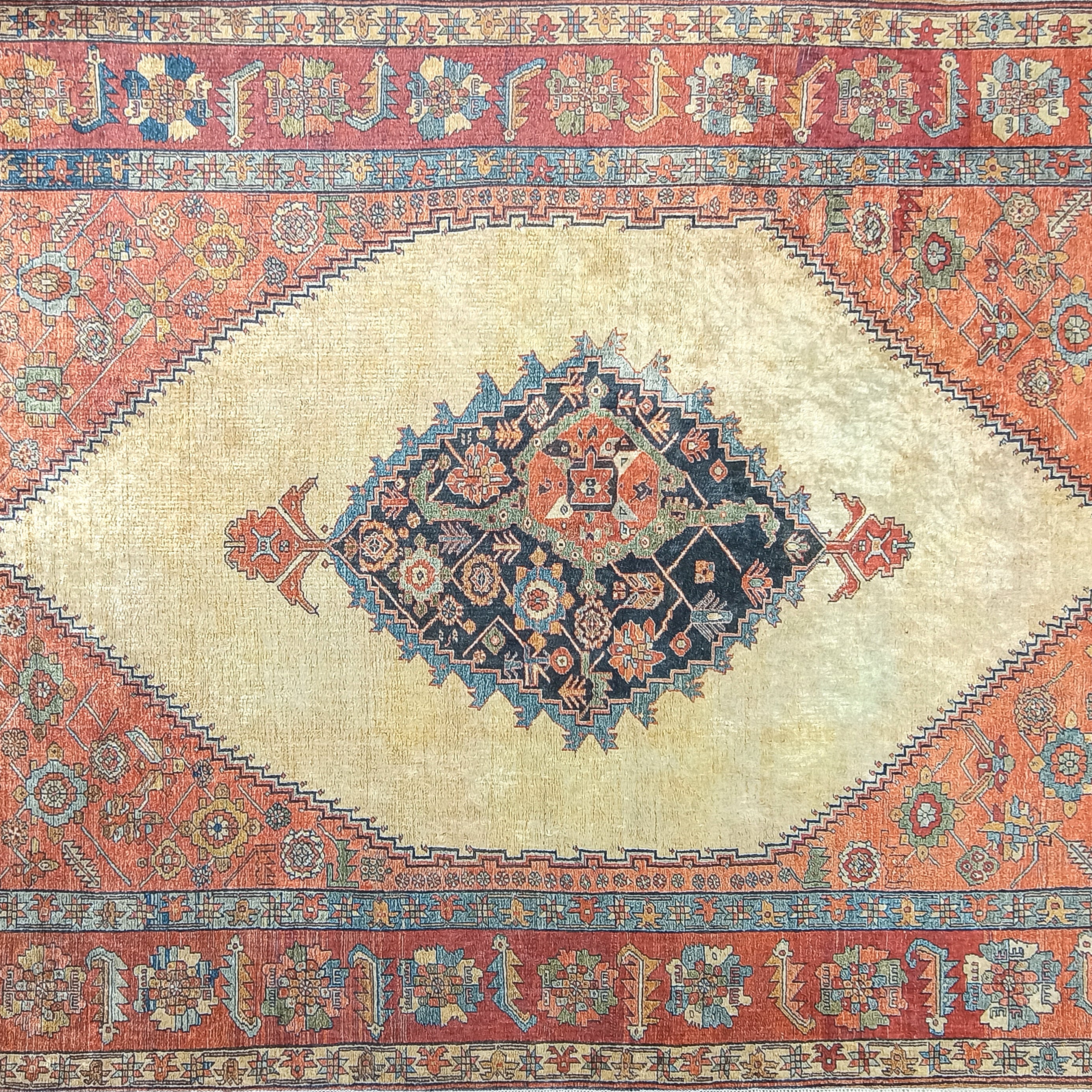 Persian Heriz Orange Beige Vintage Design Rug