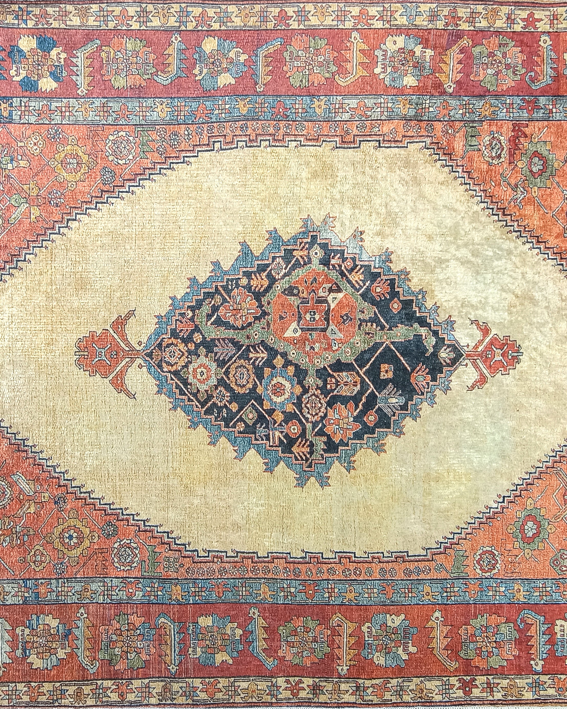 Persian Heriz Orange Beige Vintage Design Rug