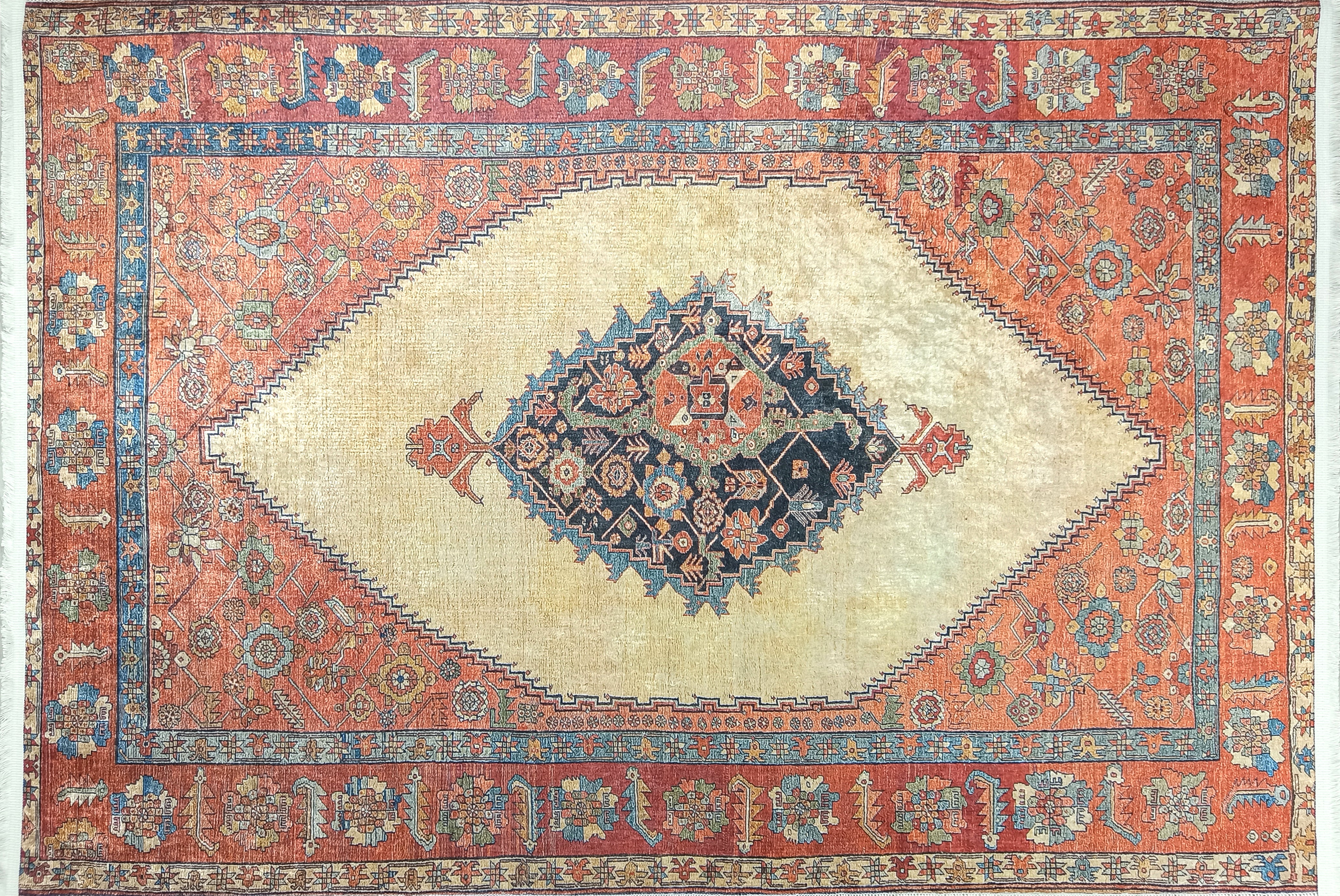 Persian Heriz Orange Beige Vintage Design Rug