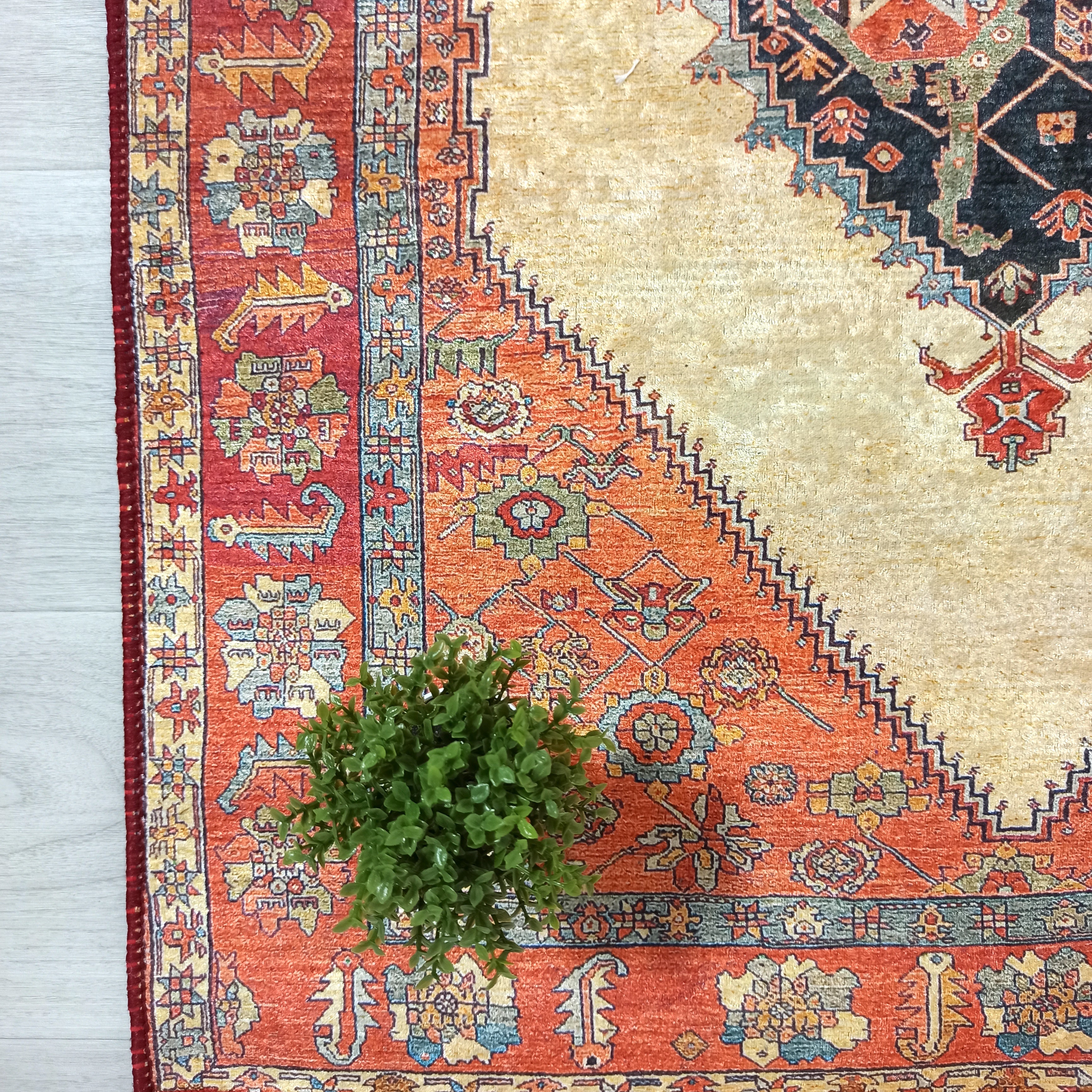 Persian Heriz Orange Beige Vintage Design Rug