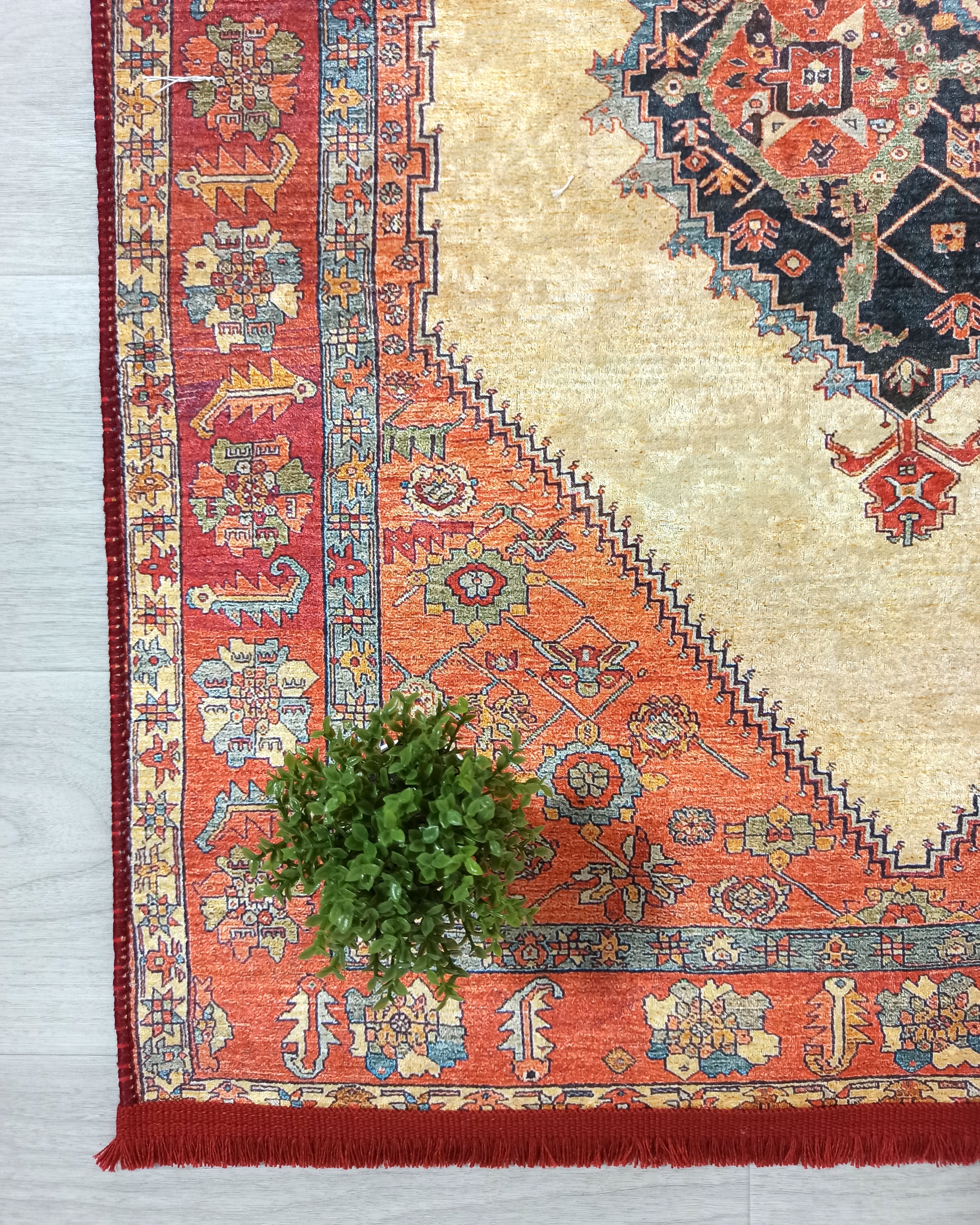 Persian Heriz Orange Beige Vintage Design Rug