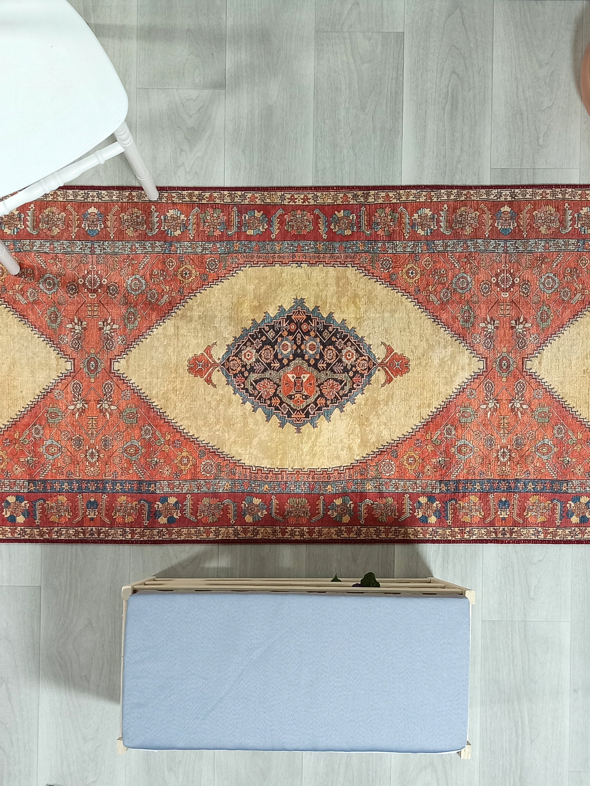 Persian Heriz Orange Beige Vintage Design Rug