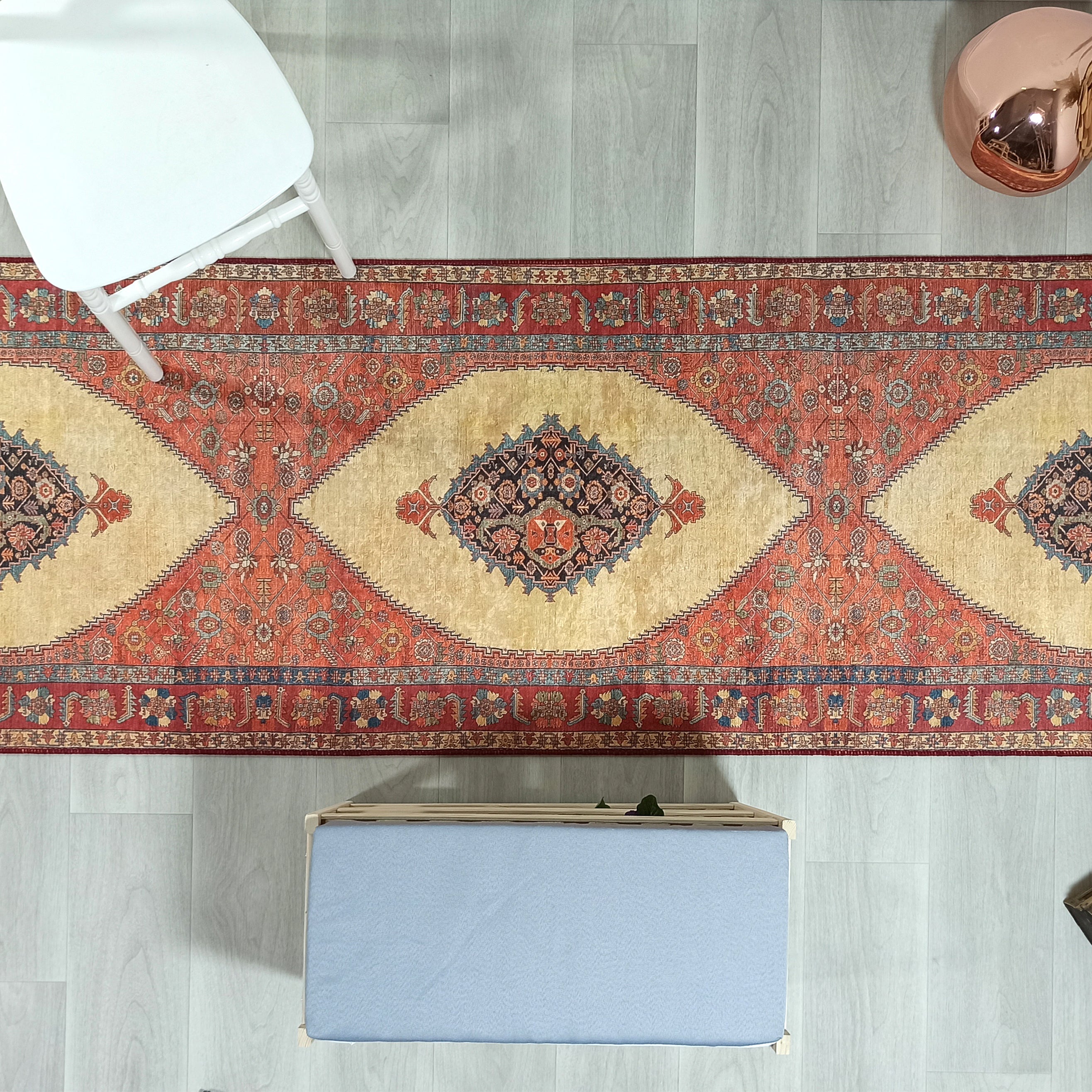 Persian Heriz Orange Beige Vintage Design Rug