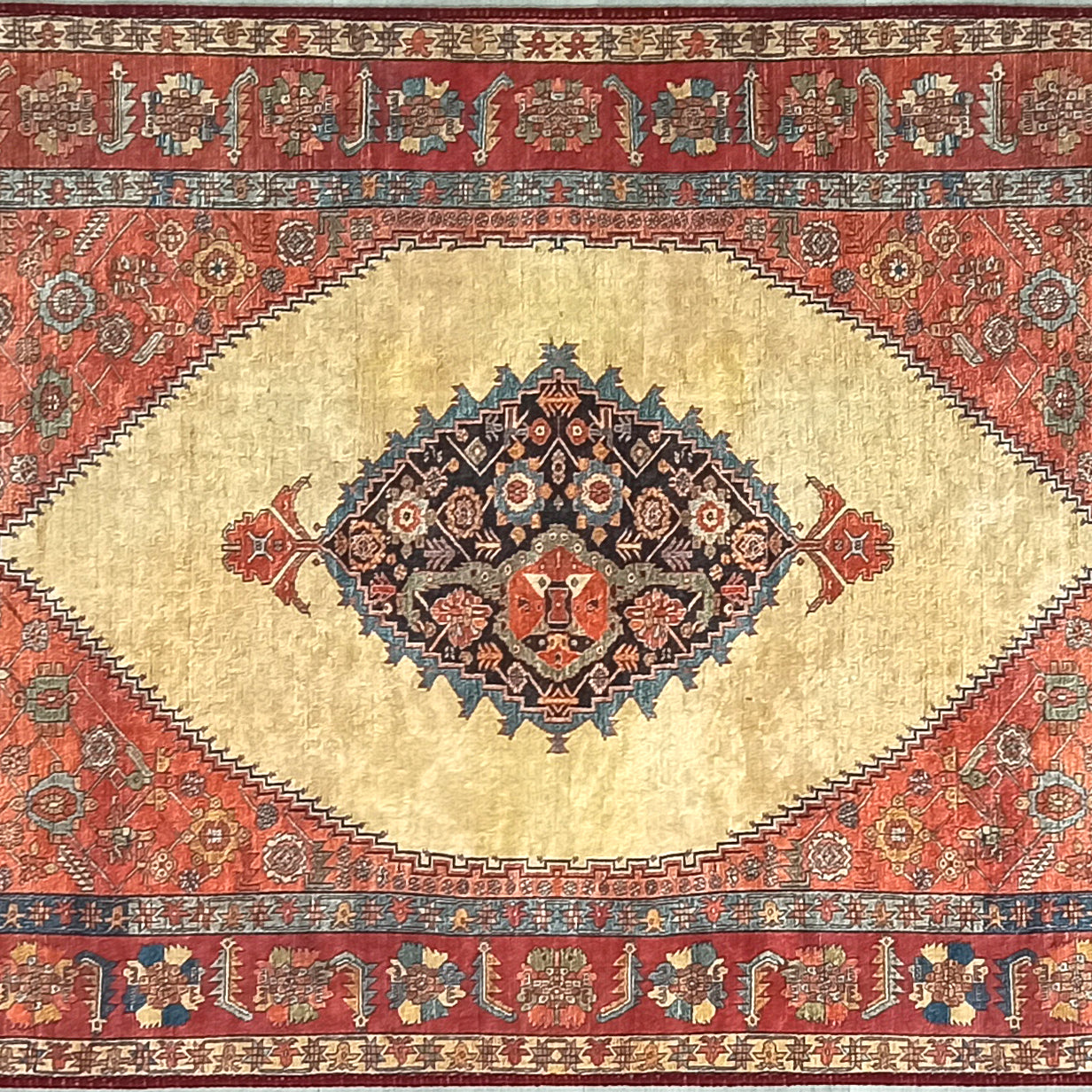 Persian Heriz Orange Beige Vintage Design Rug