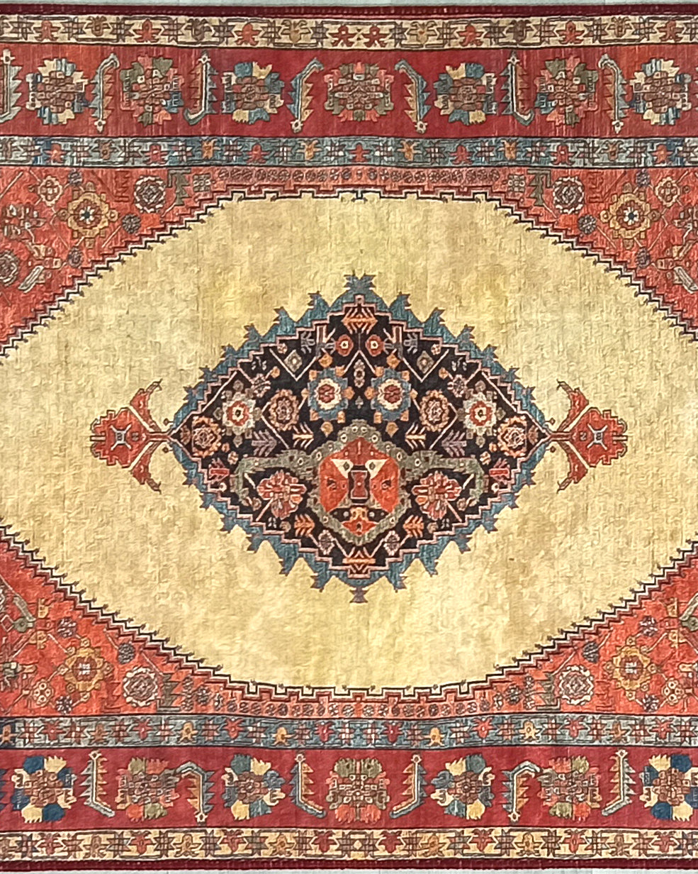 Persian Heriz Orange Beige Vintage Design Rug