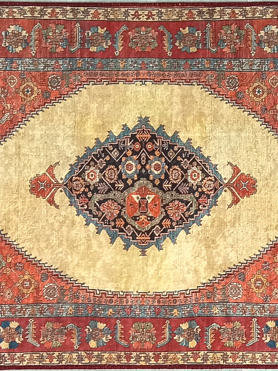 Persian Heriz Orange Beige Vintage Design Rug
