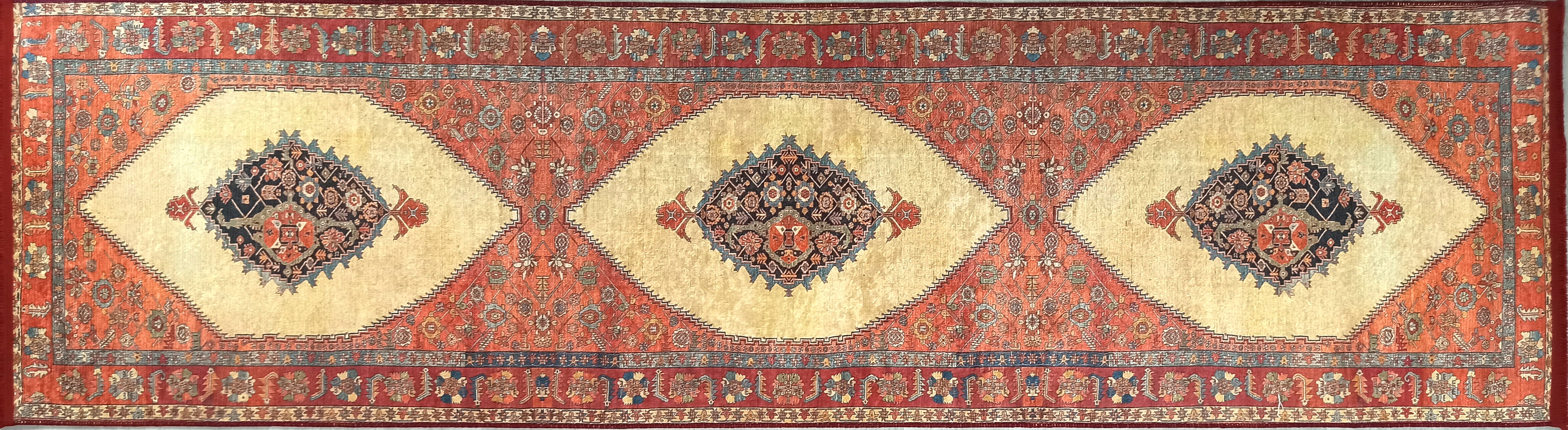 Persian Heriz Orange Beige Vintage Design Rug