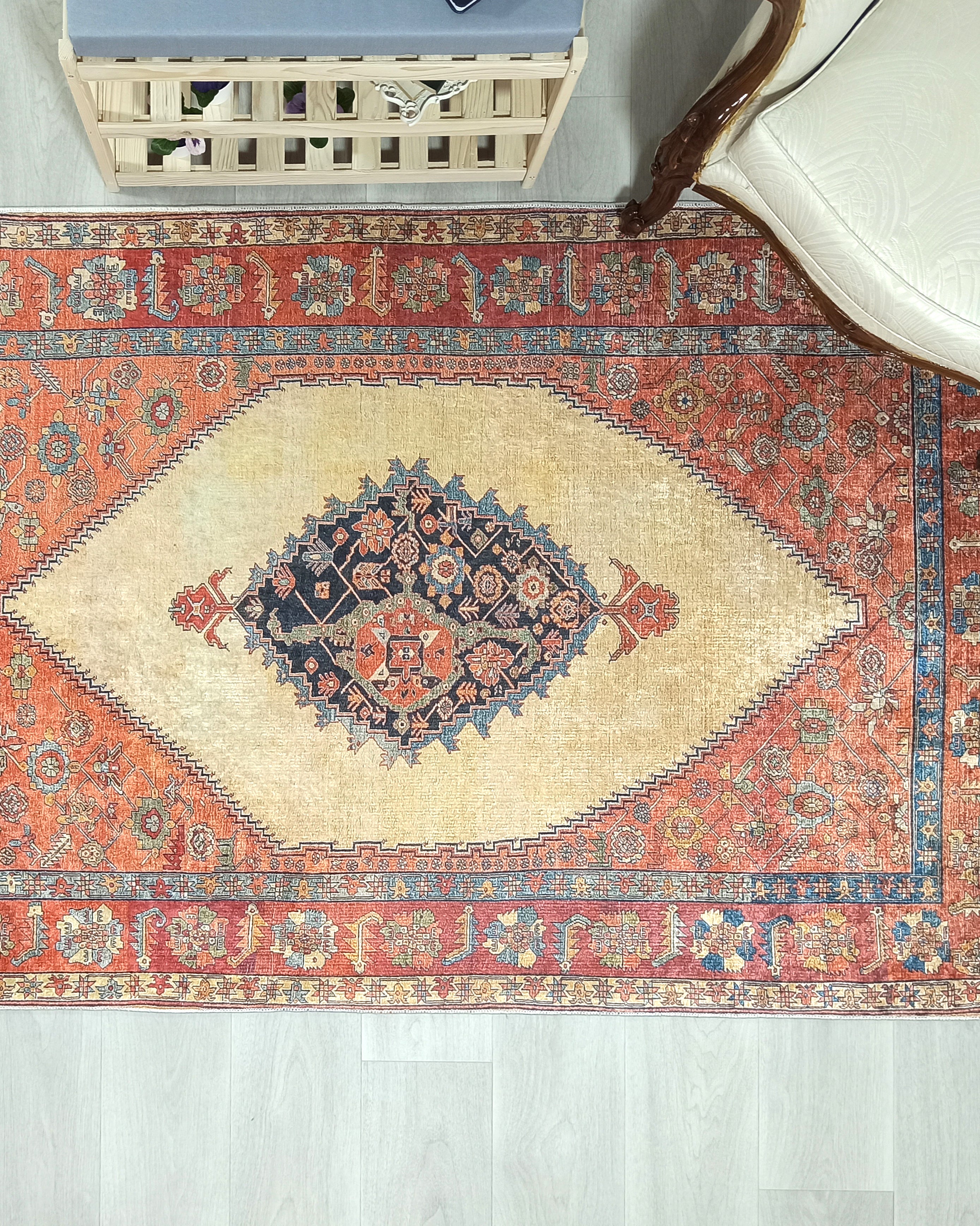 Persian Heriz Orange Beige Vintage Design Rug