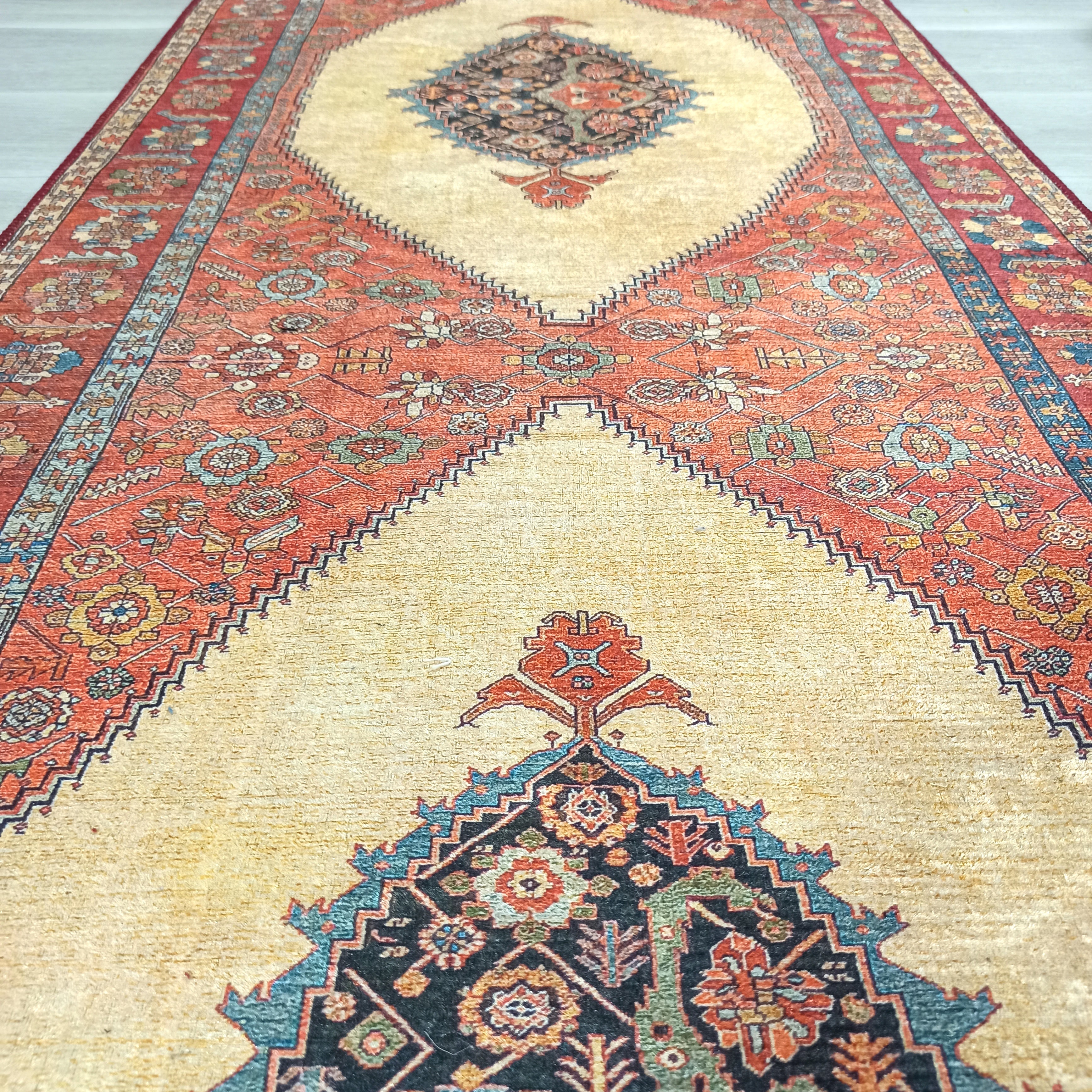 Persian Heriz Orange Beige Vintage Design Rug