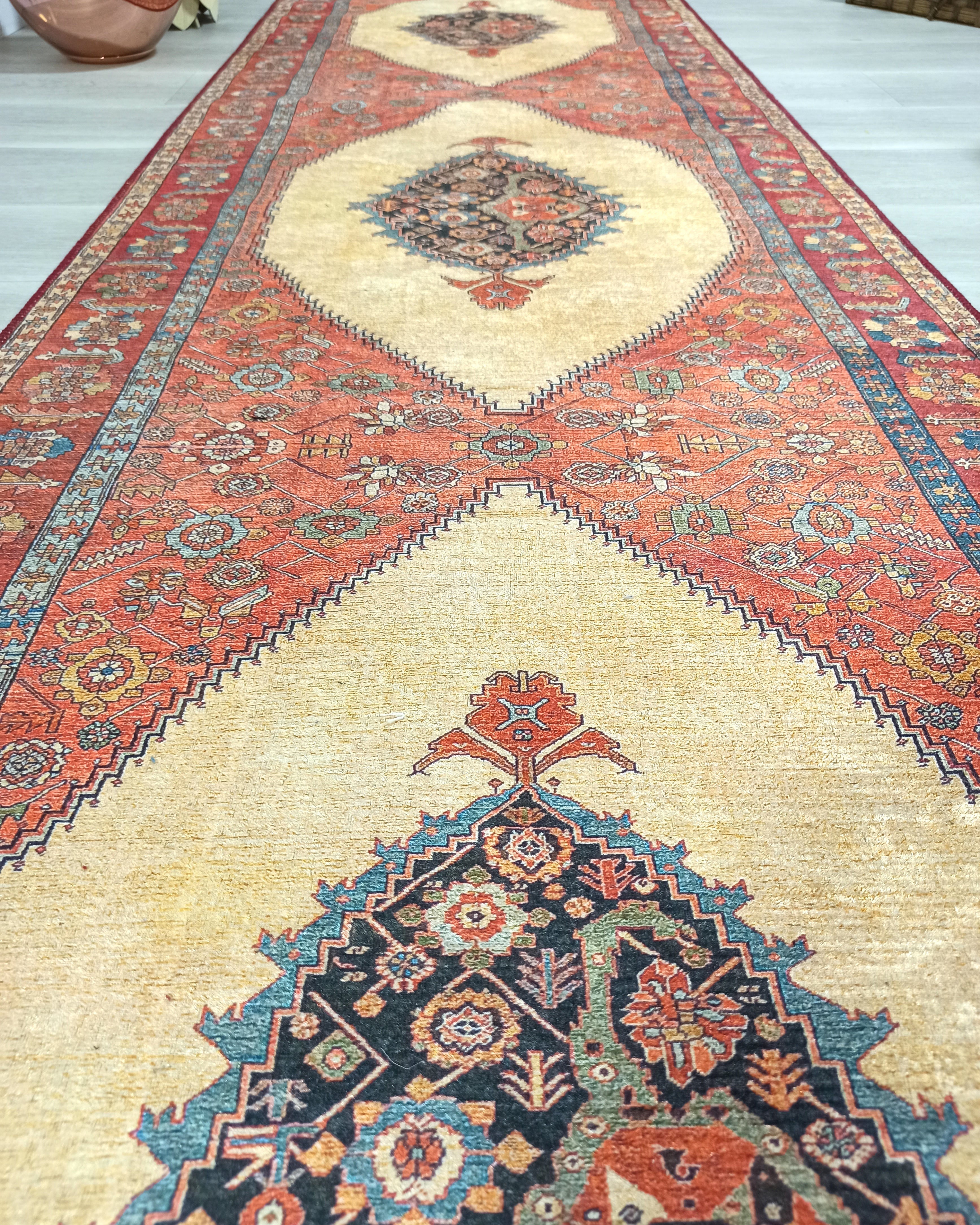Persian Heriz Orange Beige Vintage Design Rug