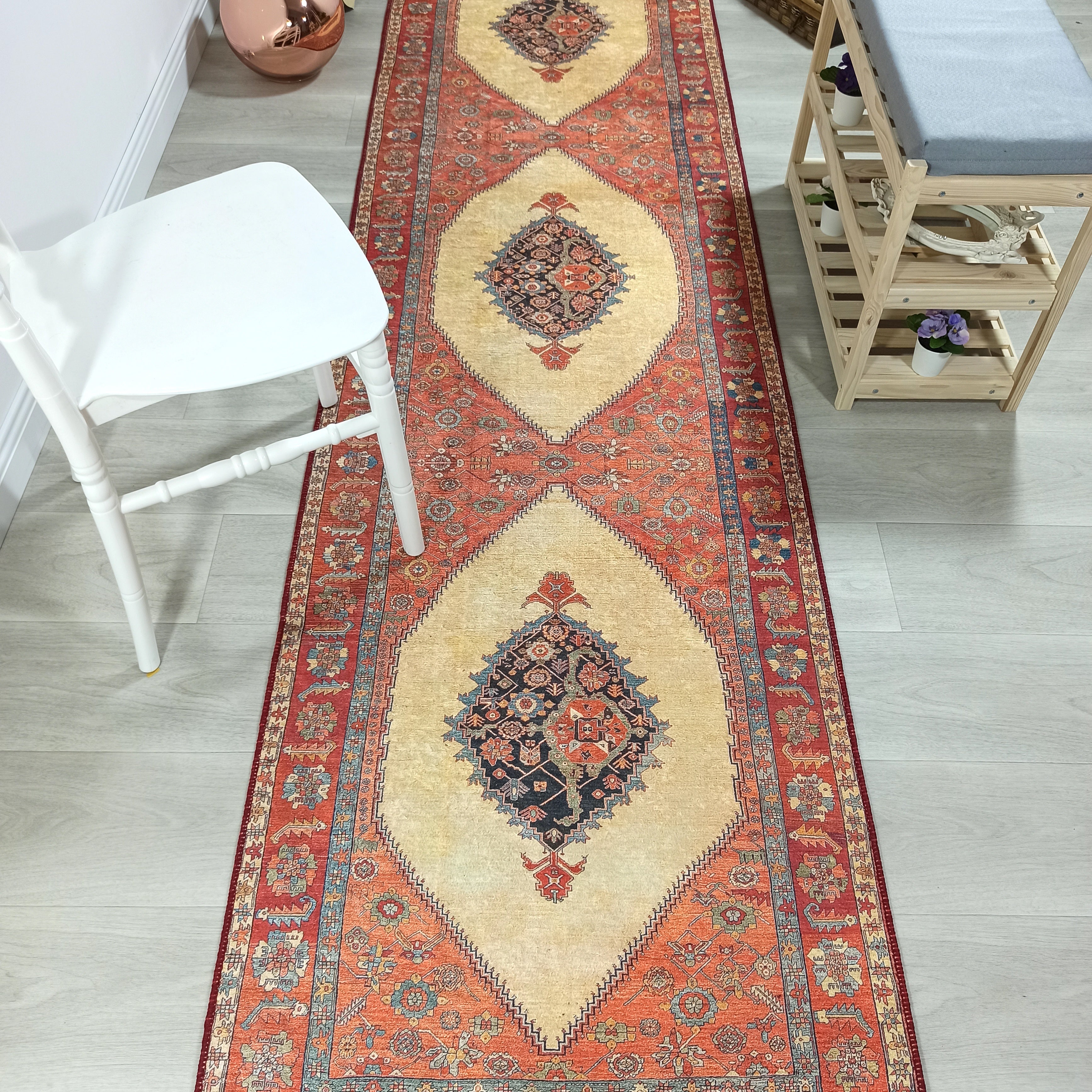 Persian Heriz Orange Beige Vintage Design Rug