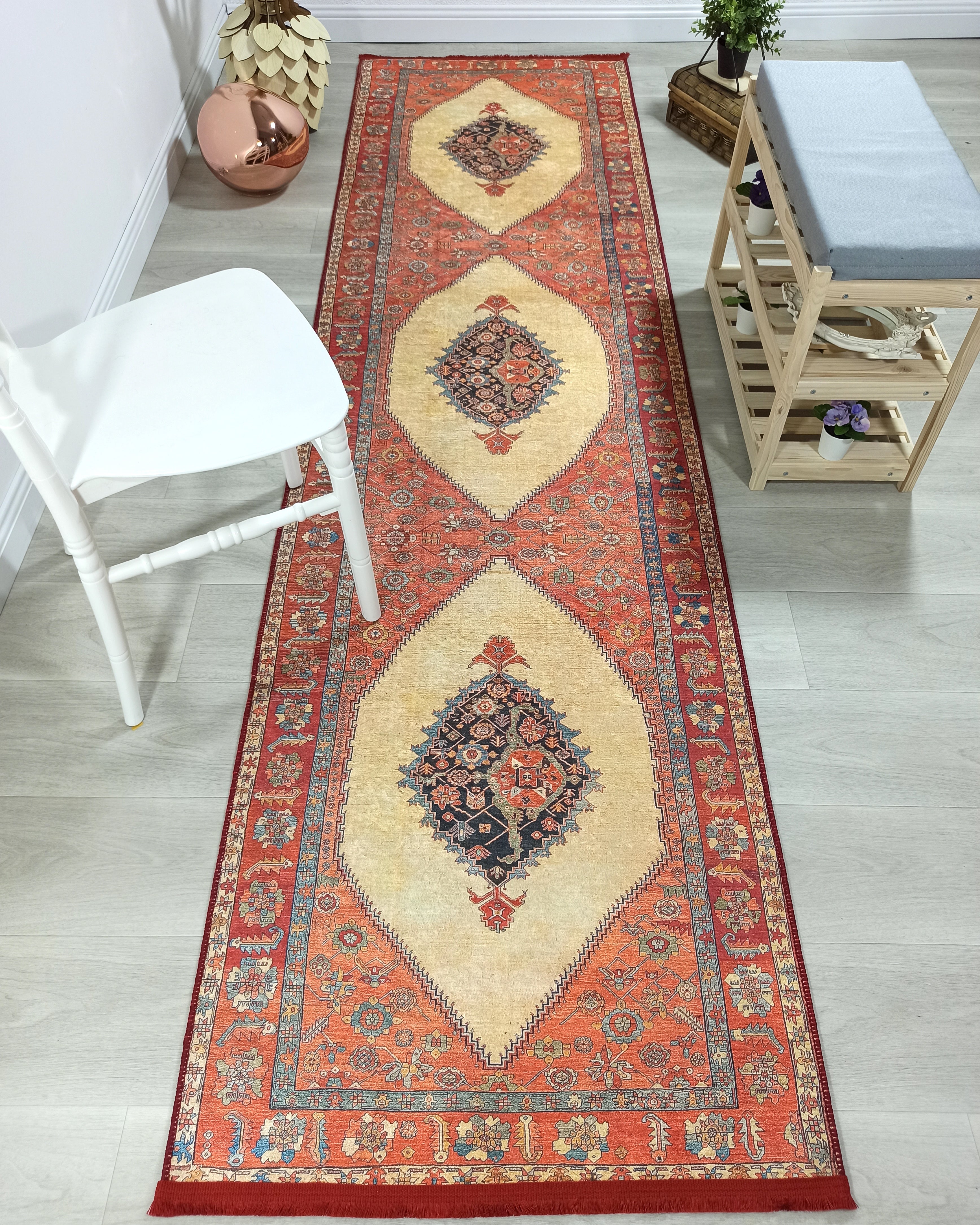 Persian Heriz Orange Beige Vintage Design Rug
