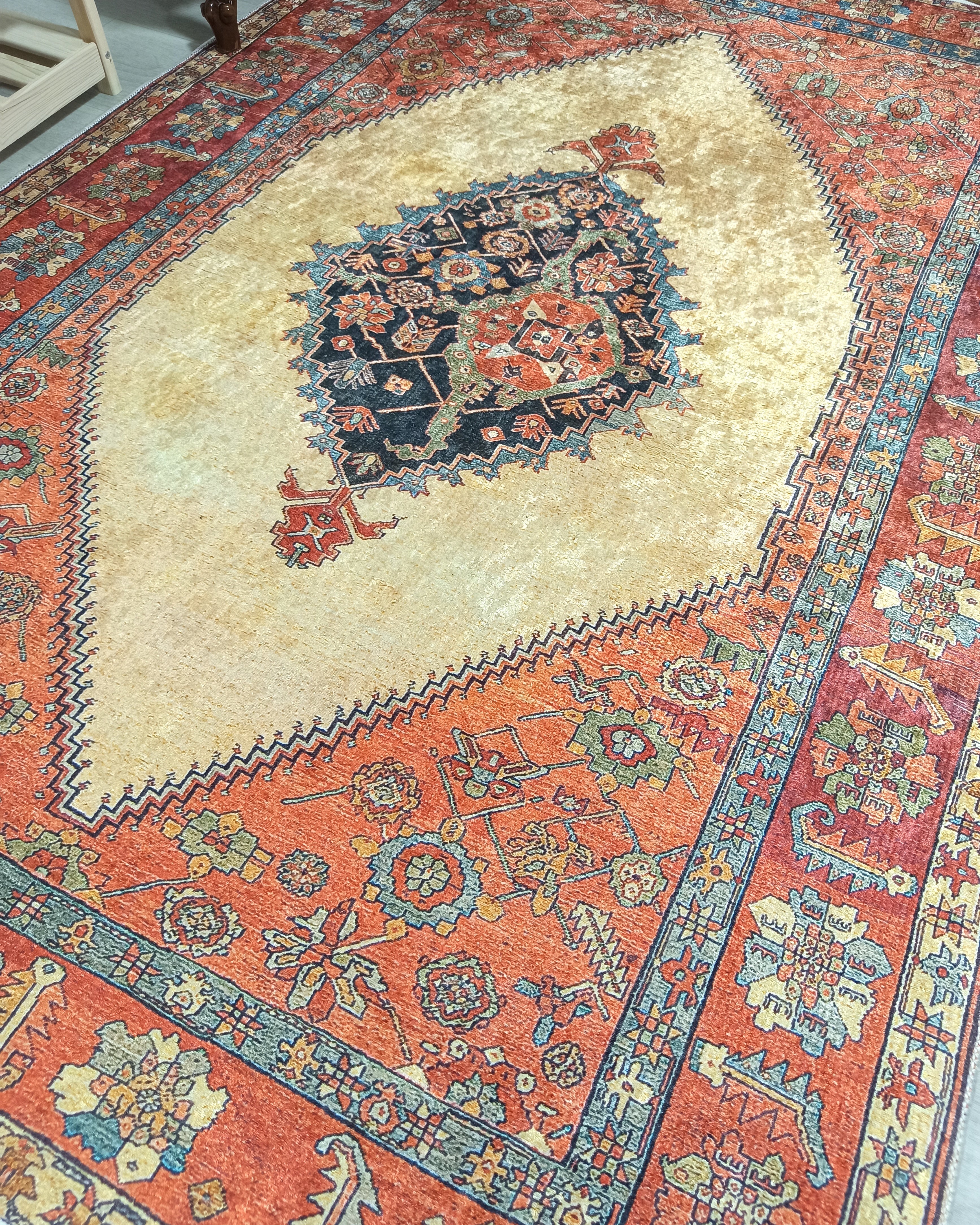 Persian Heriz Orange Beige Vintage Design Rug