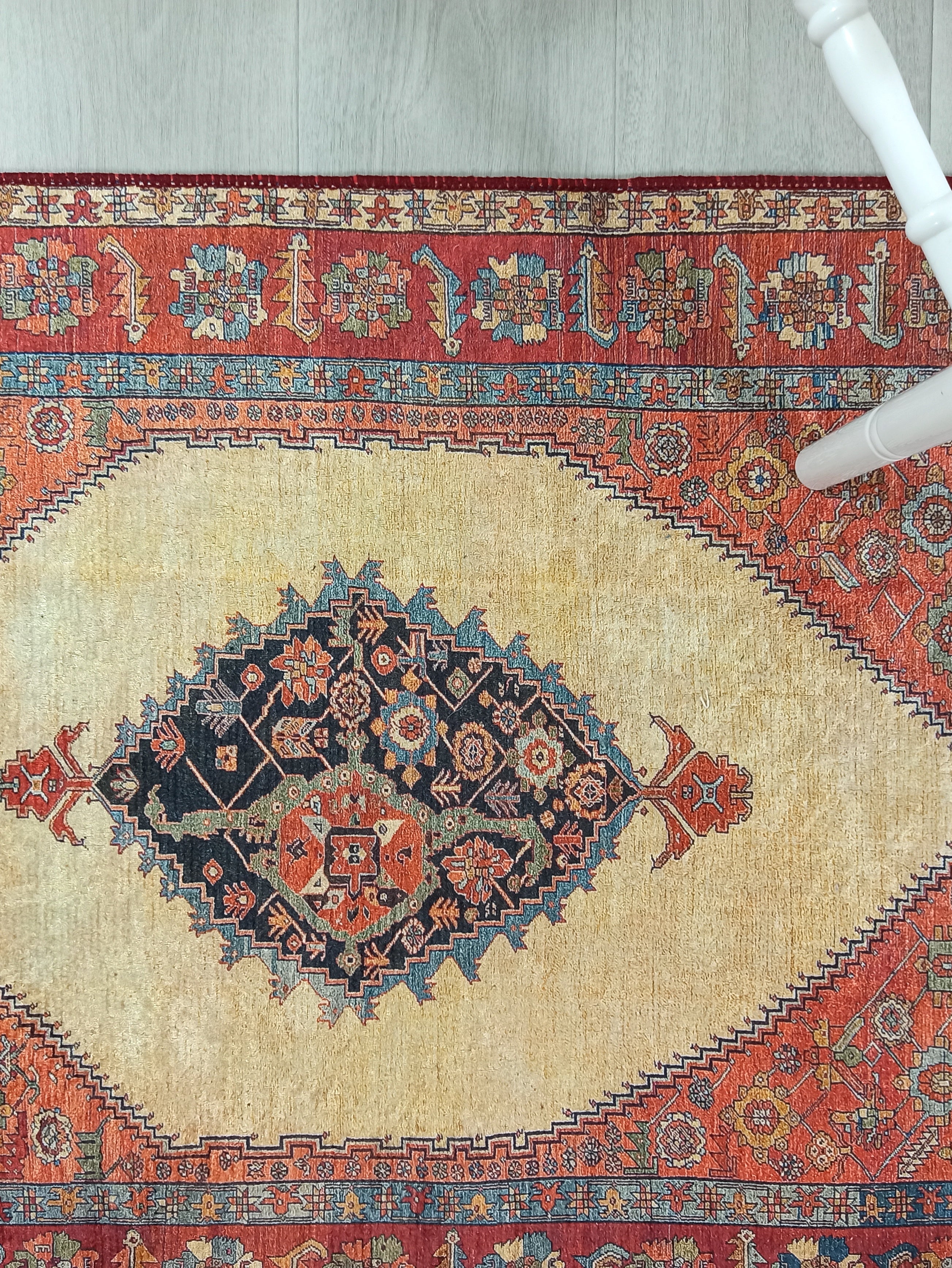 Persian Heriz Orange Beige Vintage Design Rug