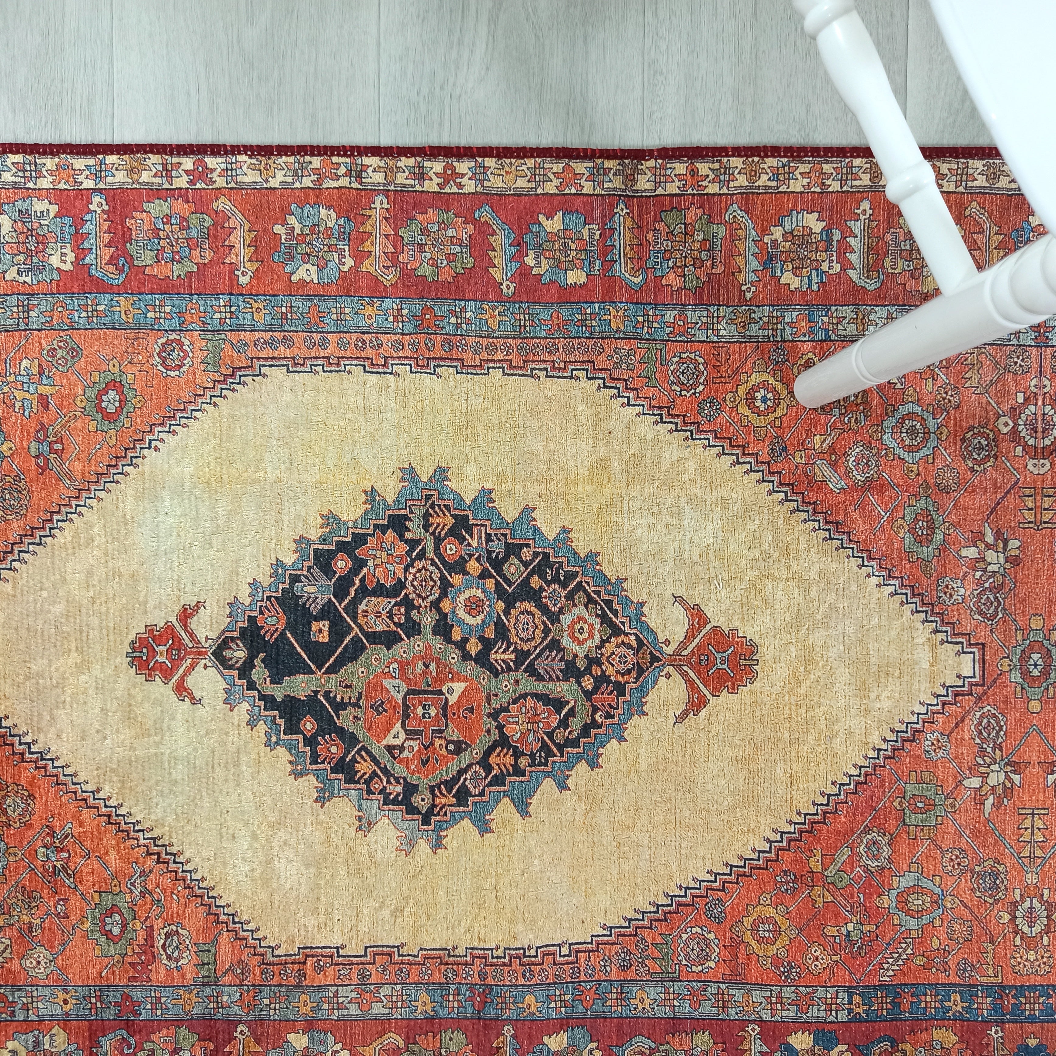 Persian Heriz Orange Beige Vintage Design Rug