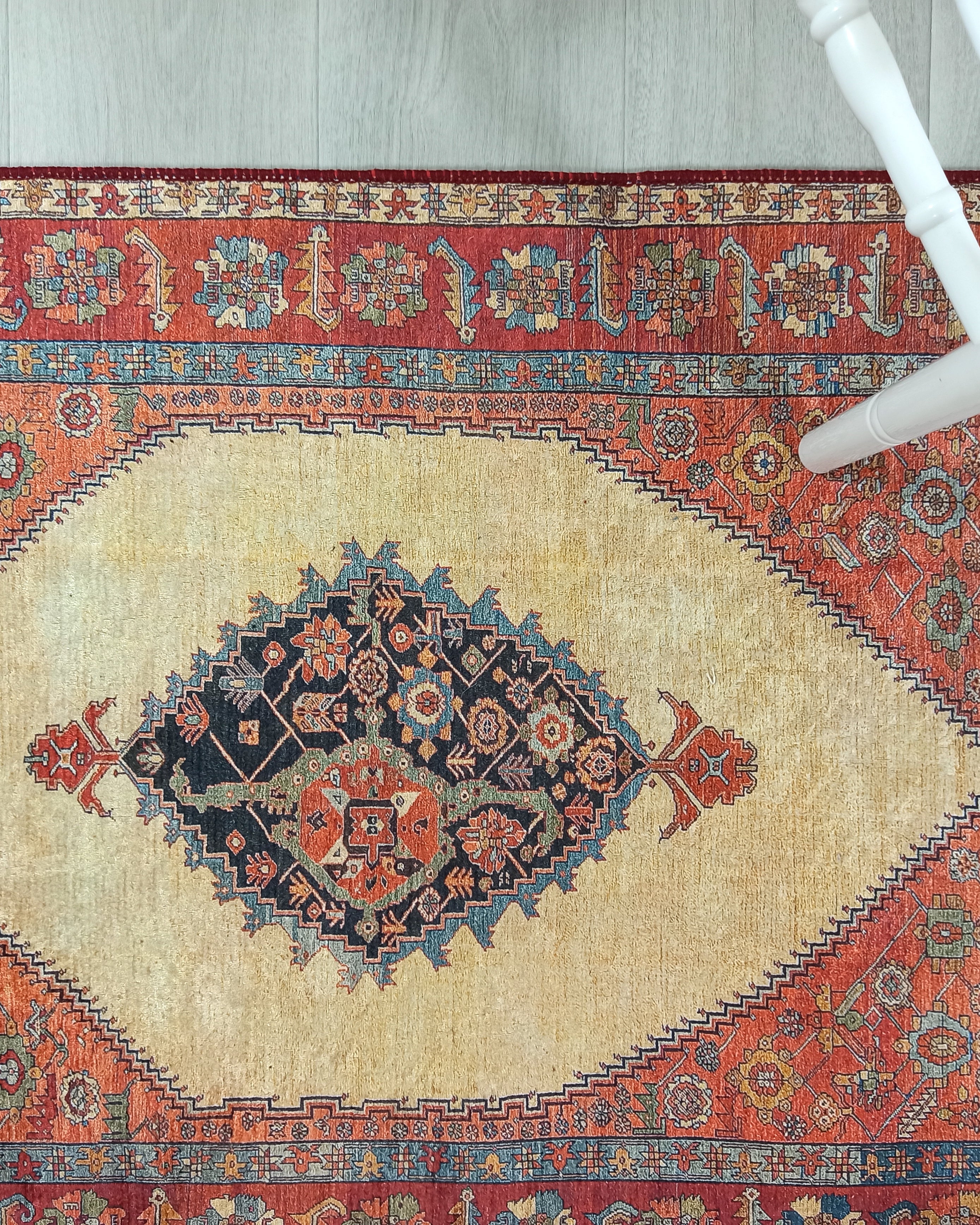 Persian Heriz Orange Beige Vintage Design Rug