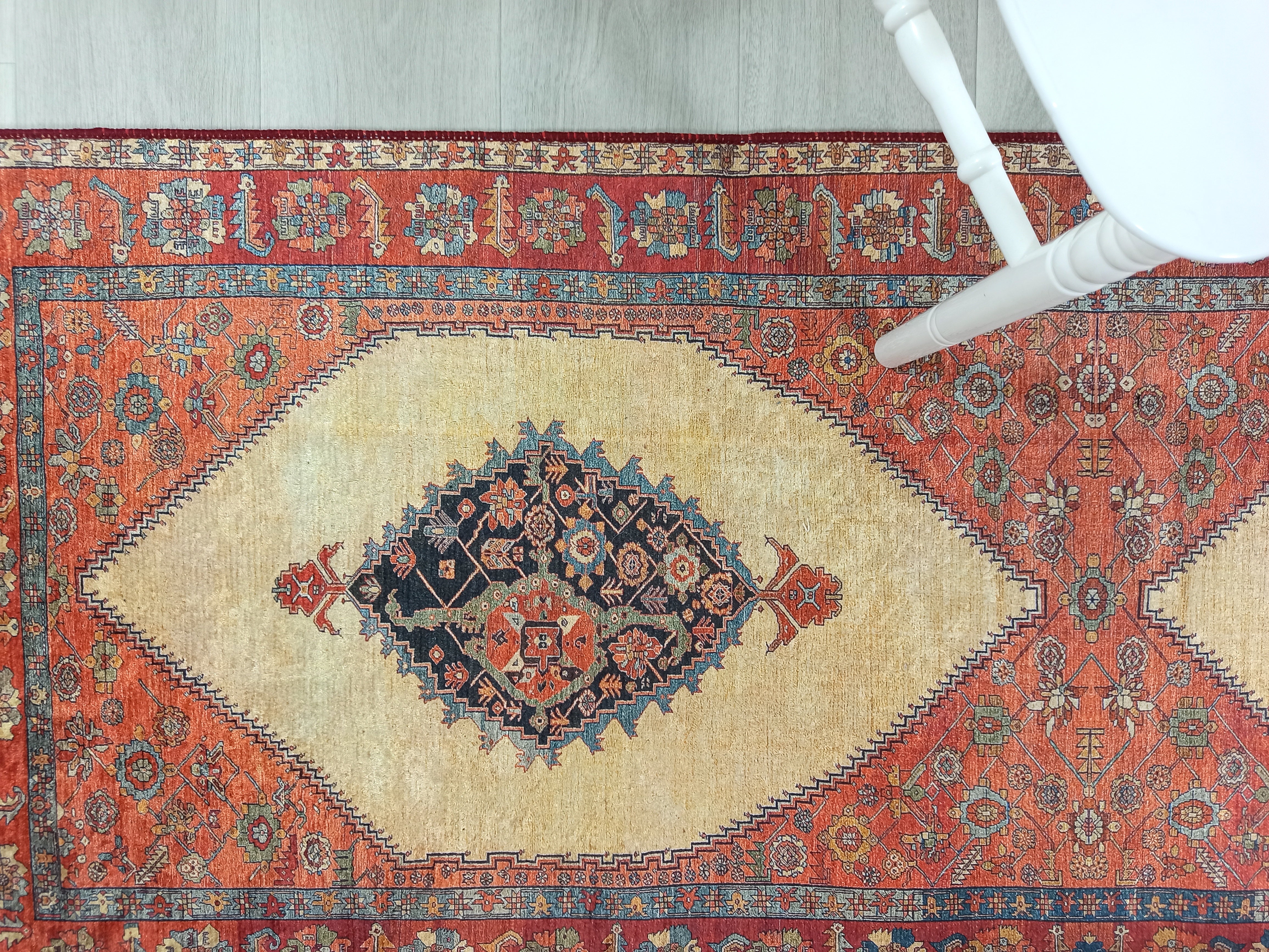Persian Heriz Orange Beige Vintage Design Rug