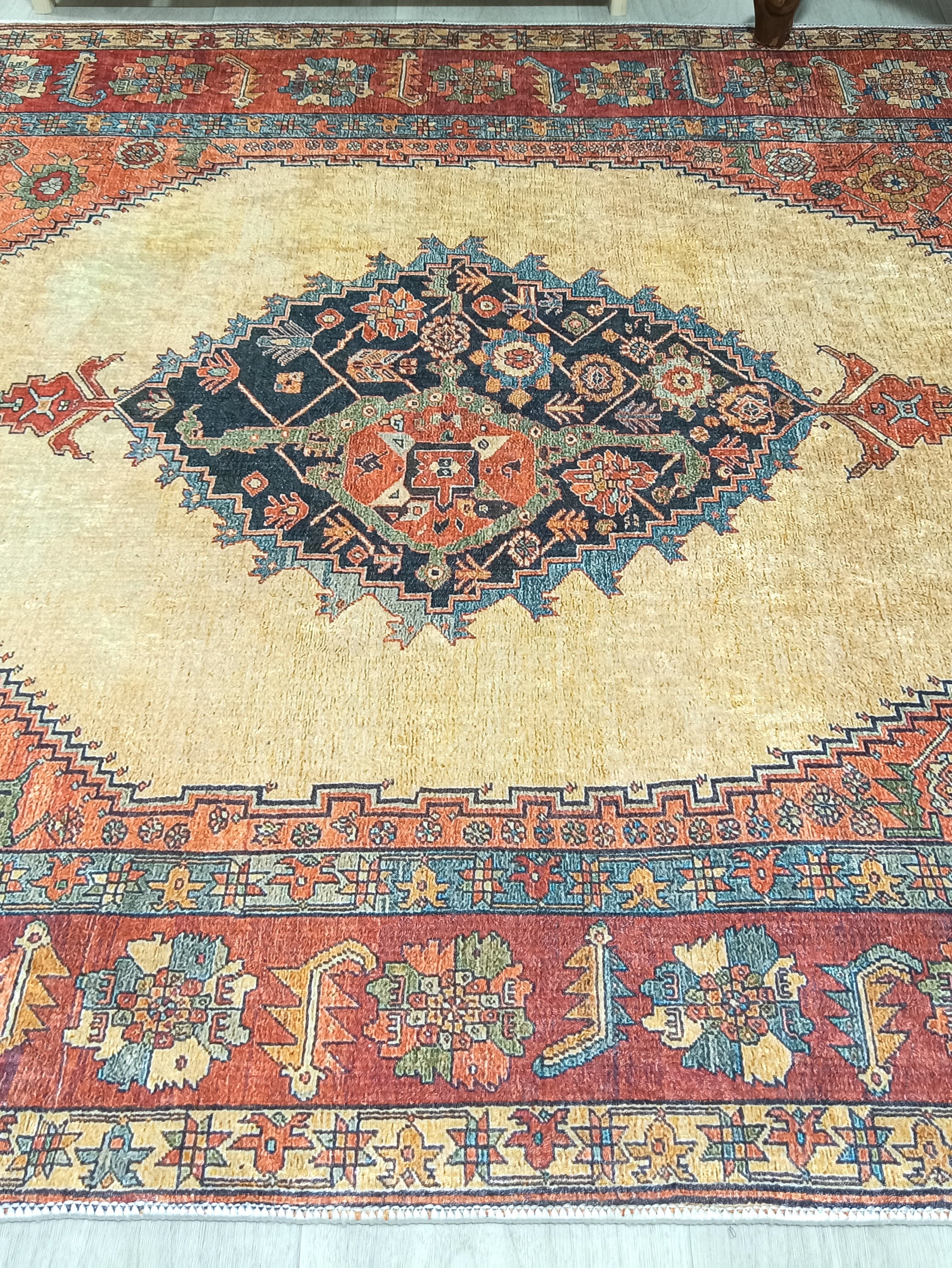 Persian Heriz Orange Beige Vintage Design Rug