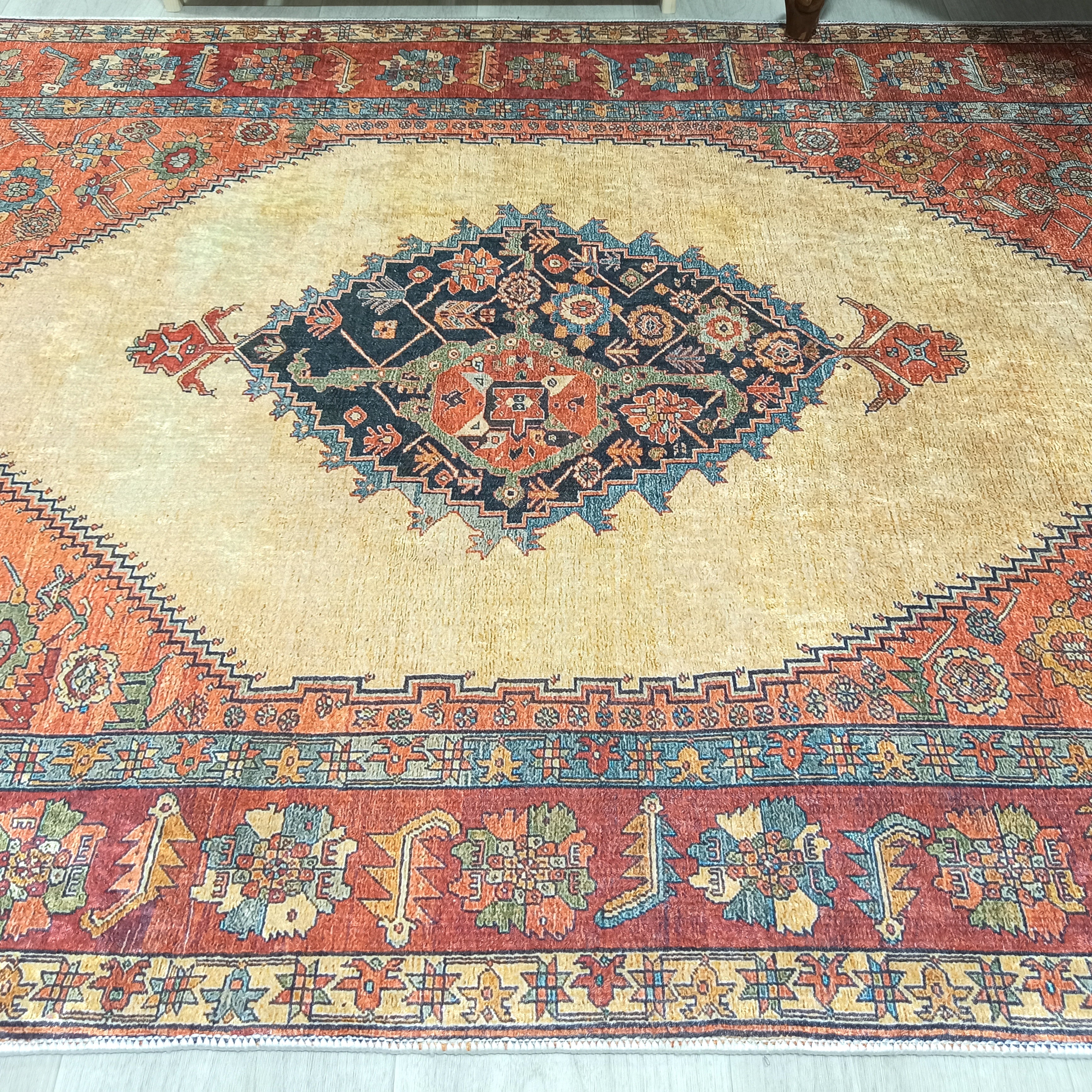 Persian Heriz Orange Beige Vintage Design Rug