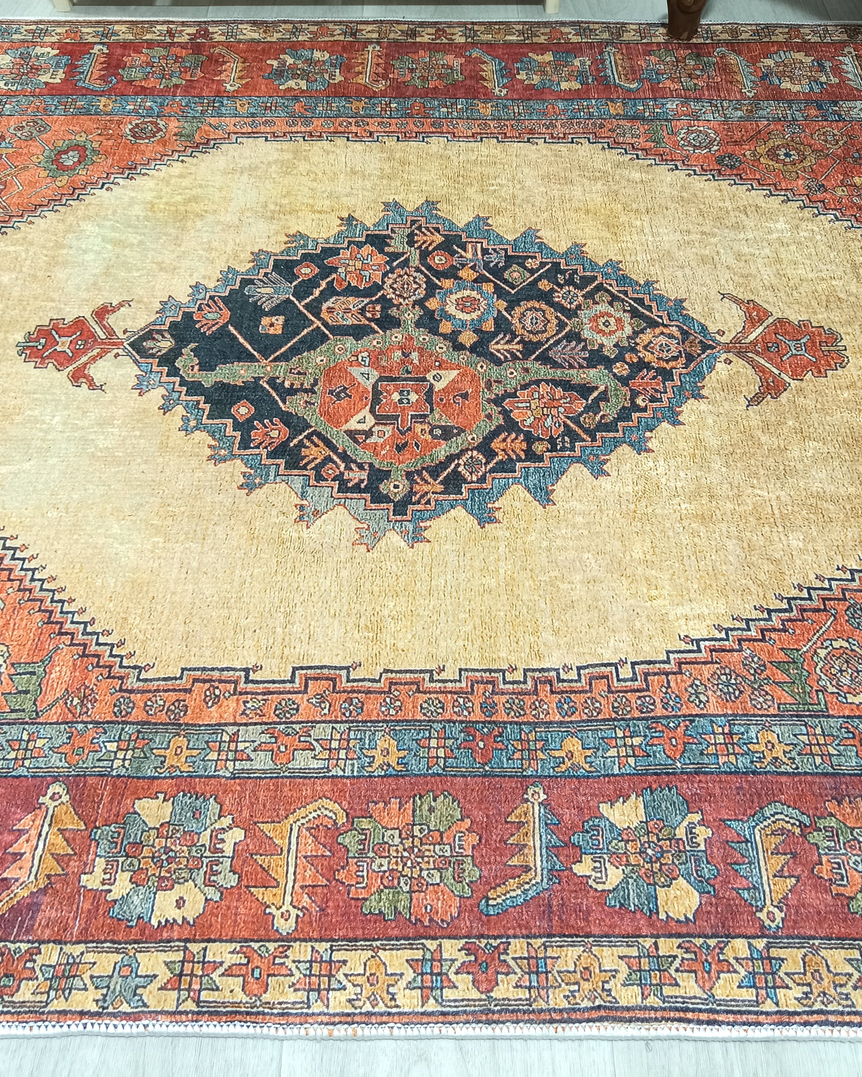 Persian Heriz Orange Beige Vintage Design Rug
