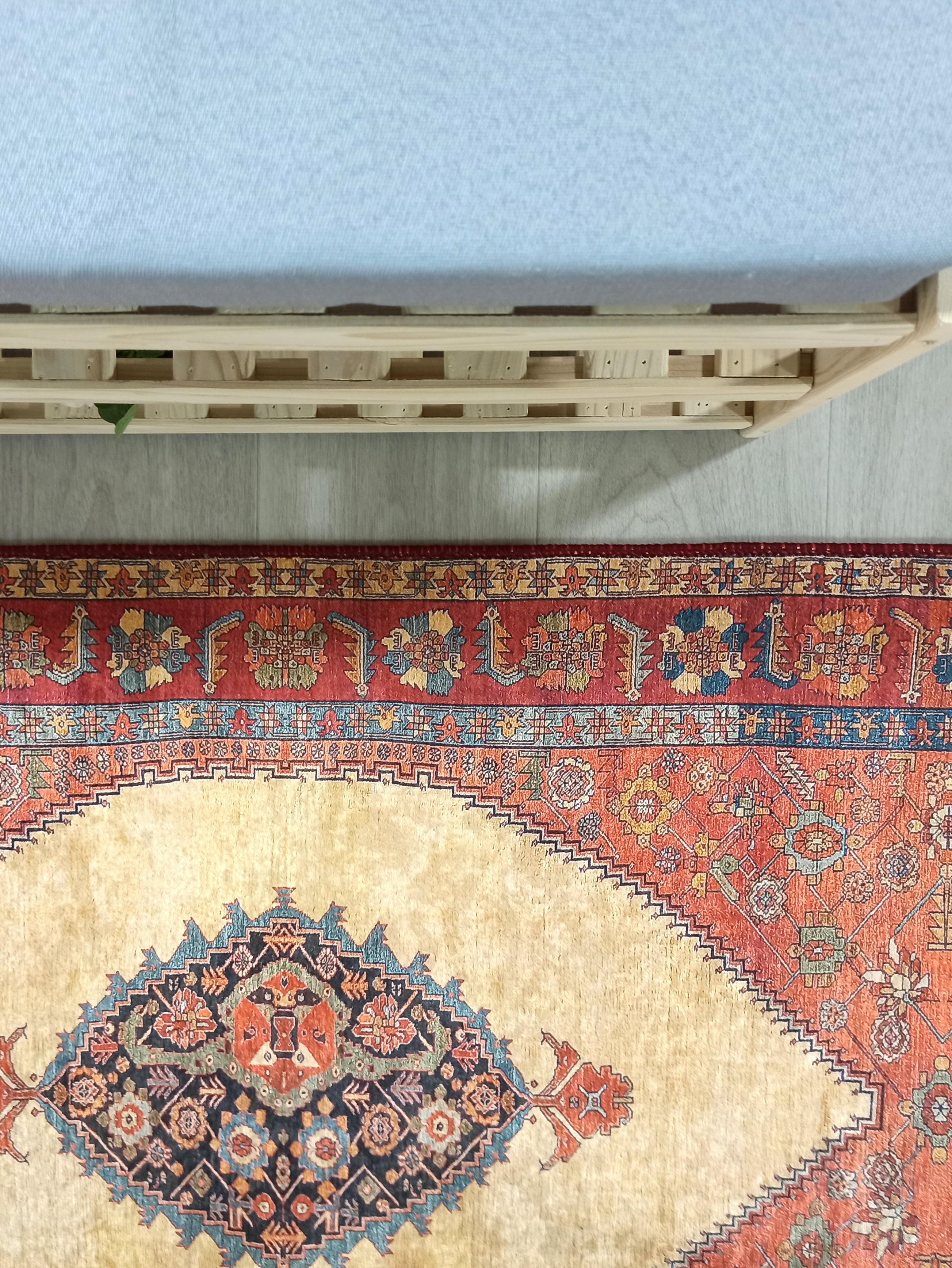 Persian Heriz Orange Beige Vintage Design Rug